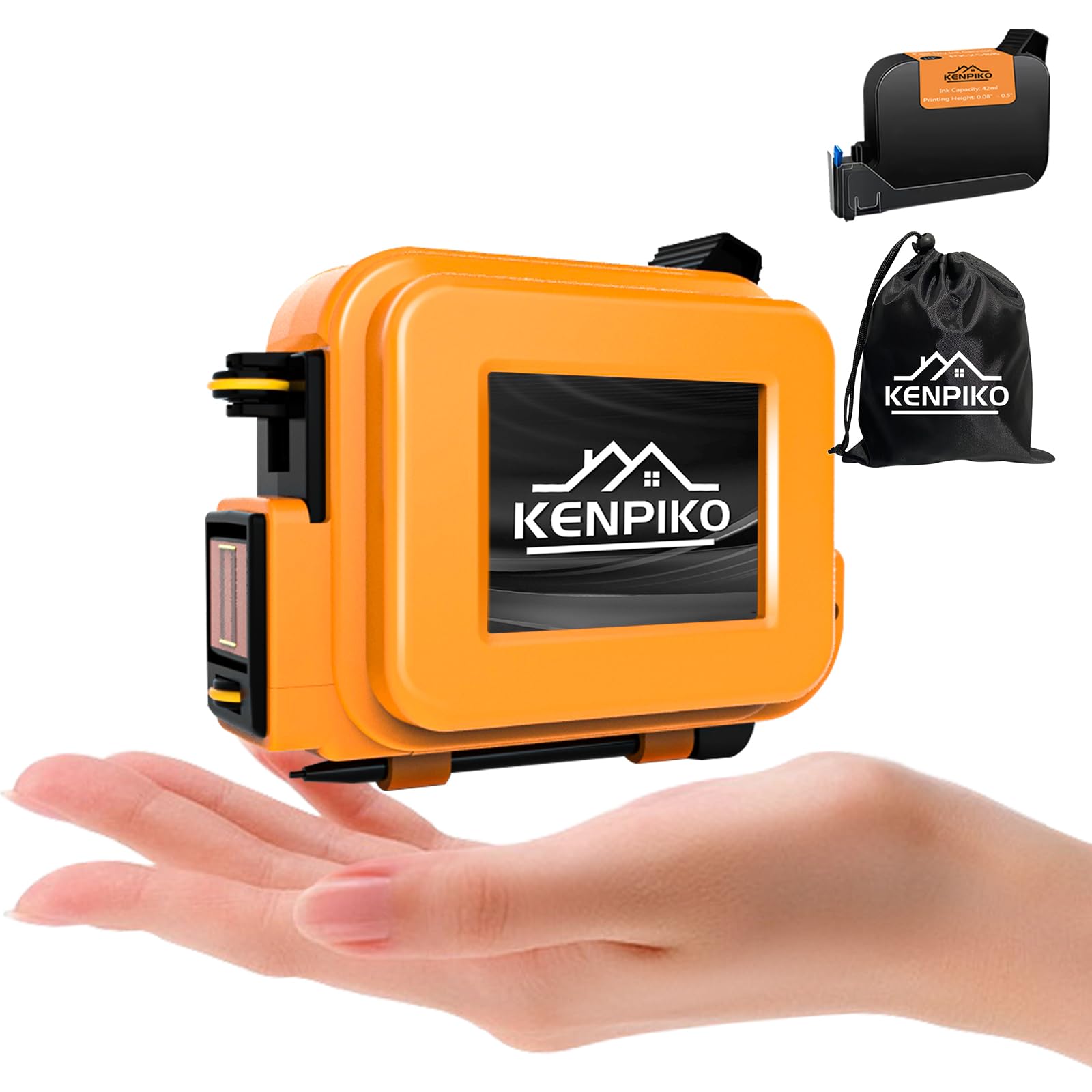 Portable Handheld Inkjet Printer KP-Mini - 0.5 Inch Print Height for Barcodes, Logos & Dates (28 Languages) with 42ML Quick-Drying Ink Cartridge - Ideal for Labeling, Packaging & Inventory Management