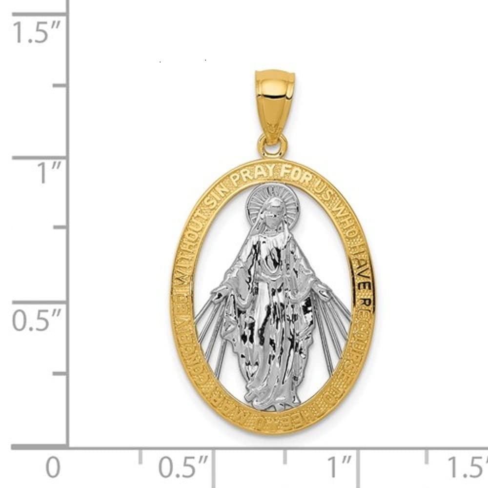 14K Yellow or White Gold Miraculous Medal Pendant Necklace - Roy Rose Jewelry - Oval Religious Charm for Women & Men - Small, Medium, Large Sizes - Perfect for Baptism, First Communion & Daily Wear