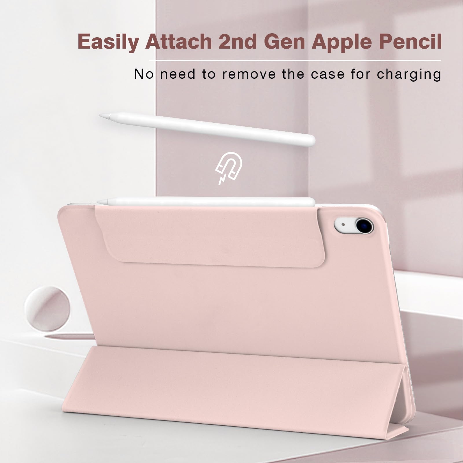 Magnetic Slim Smart Folio Case for iPad Air 7/6/5/4 (10.9 & 11 inch) - Compatible with iPad Air 5th/4th Gen 2022/2020 & M3/M2 2025/2024 Models - Auto Sleep/Wake - Pink | Perfect for Work, Study & Travel Protection