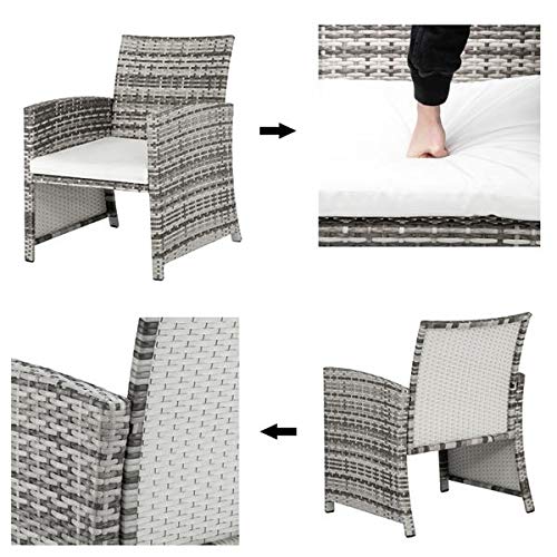 5-Piece Outdoor Rattan Wicker Patio Furniture Set - 2 Chairs, 2 Footstools & Coffee Table in Gray Gradient - Perfect for Backyard, Garden or Poolside Conversation Area