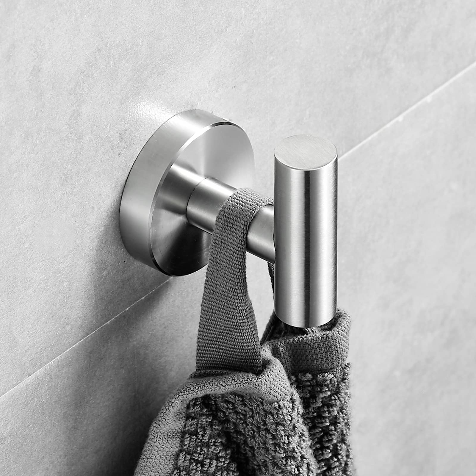 Sagetta 2-Pack Brushed Nickel Wall Mounted Heavy Duty Robe Hooks - 304 Stainless Steel Bathroom Towel Hooks for Bathroom, Bedroom, Kitchen, Garage & Hotel Use - Perfect for Hanging Robes, Towels, Bags and Coats