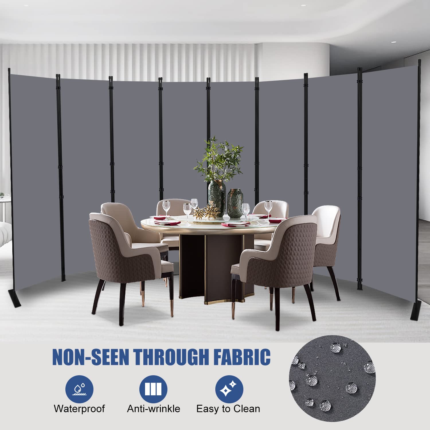 8-Panel Room Divider & Folding Privacy Screen - Freestanding Fabric Partition for Office, Bedroom, Studio & Dorm | Space-Saving Room Separation Solution for Home & Workspaces