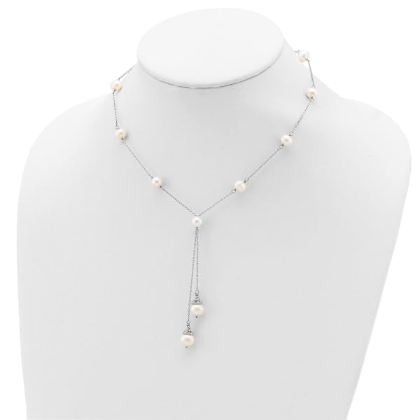 925 Sterling Silver White Freshwater Cultured Pearl 9-Station Drop Necklace - 16 Inch Chain - Elegant Jewelry Gift for Women, Perfect for Weddings, Parties & Special Occasions