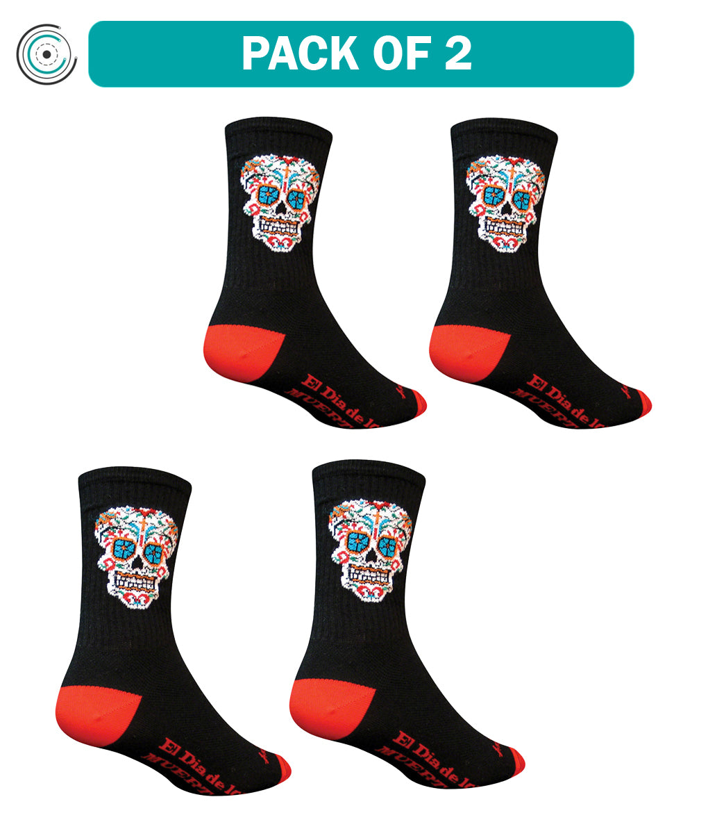 2 Pack SockGuy Crew El Dia De Los Muertos Socks - 6 Inch Black, Large/X-Large Unisex Socks for Men & Women - Perfect for Halloween, Day of the Dead Celebrations & Casual Wear