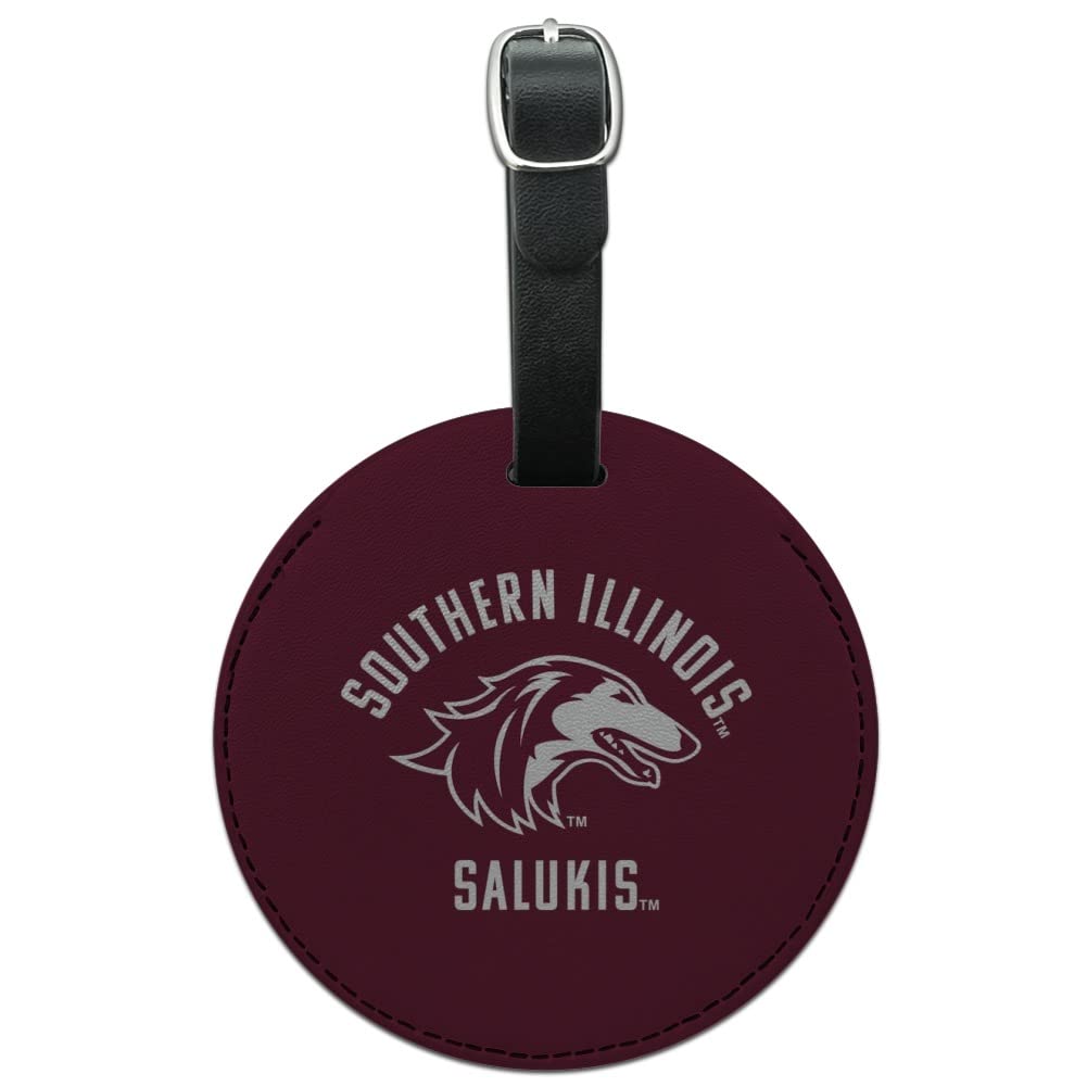 Southern Illinois Saluki Round Leather Luggage Tag - Personalized Suitcase ID Card Holder for Travel Bags & Carry-Ons | Perfect for Airports, Business Trips & Vacation Identification