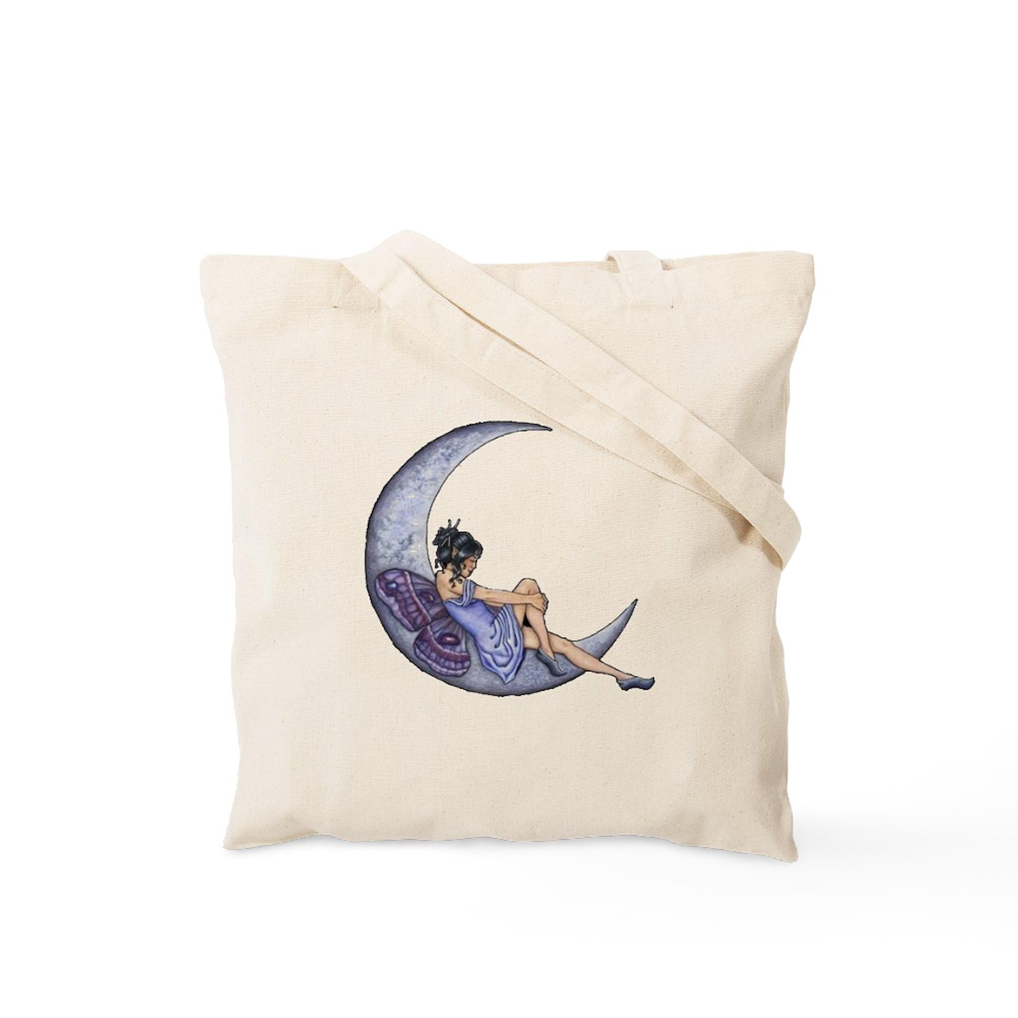 Fairy Moon Tote Bag - Natural Canvas Reusable Shopping Bag for Women | Eco-Friendly Grocery Tote for Beach, Market & Daily Use