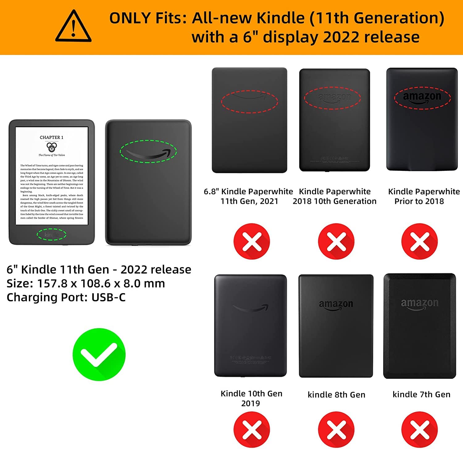 Premium Ultra Thin PU Leather Case for Kindle 11th Generation (2022 Release, 6