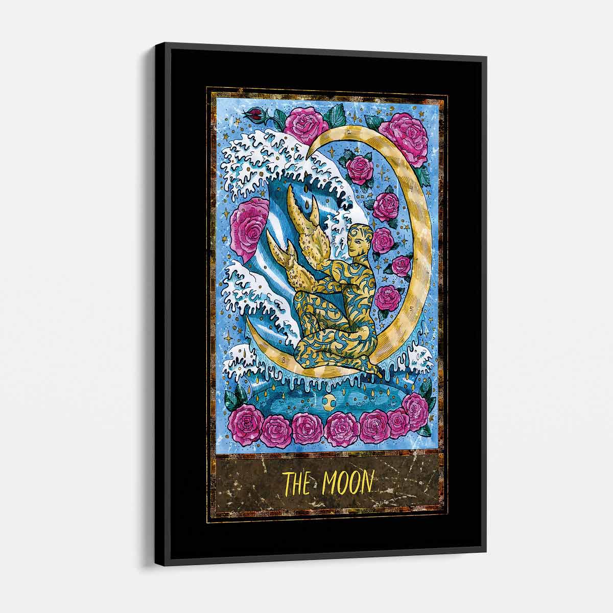 Blue Tarot Card The Moon Wall Art Canvas Print - Mystical Decor for Bedroom, Living Room & Meditation Space