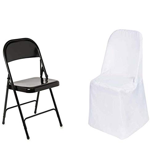 6-Pack White Folding Chair Slipcovers - Washable Polyester Seat Protectors for Dining, Party & Wedding - Removable Chair Covers for Indoor/Outdoor Events