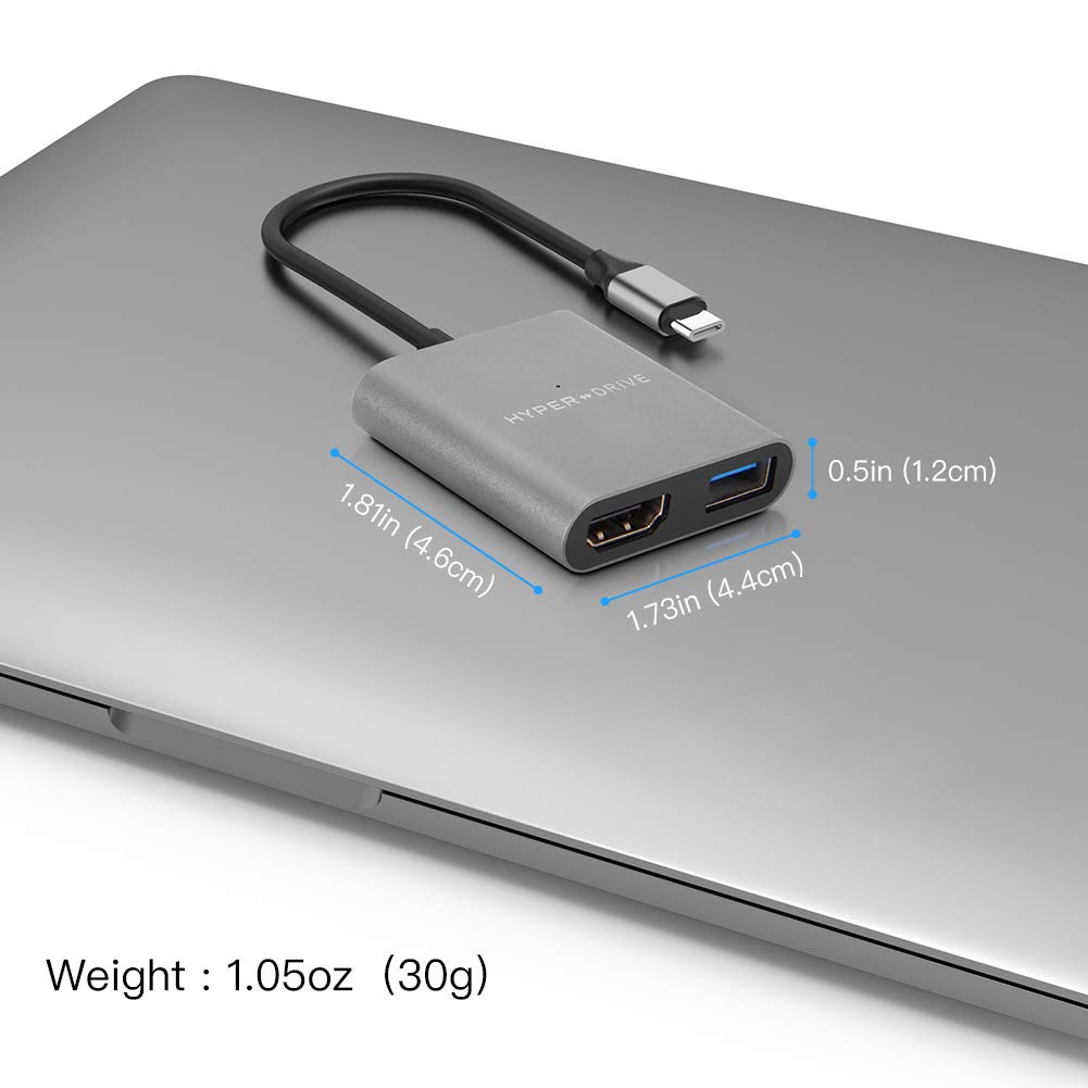 HyperDrive USB C to HDMI Adapter 3-in-1 - 4K HDMI Converter with USB-C Power Delivery & USB 3.1 Port - Aluminum Multiport Hub for MacBook, Ultrabook, Chromebook, PC - Perfect for Home Office, Online Classes & Business Presentations