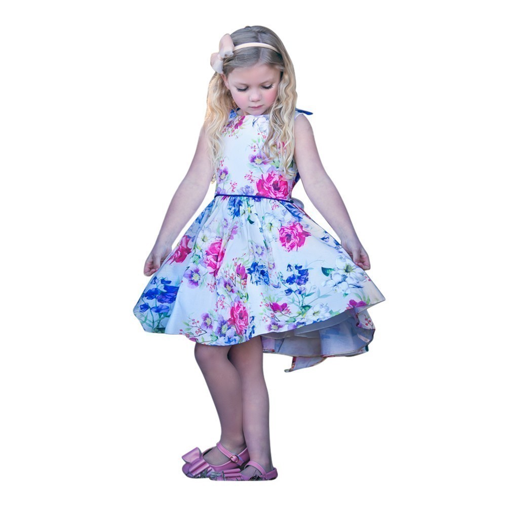 Big Girls Blue Taffeta Floral Print Ribbon Spring Dress Size 8-12 | Elegant Party Gown for Easter, Wedding & Special Occasions