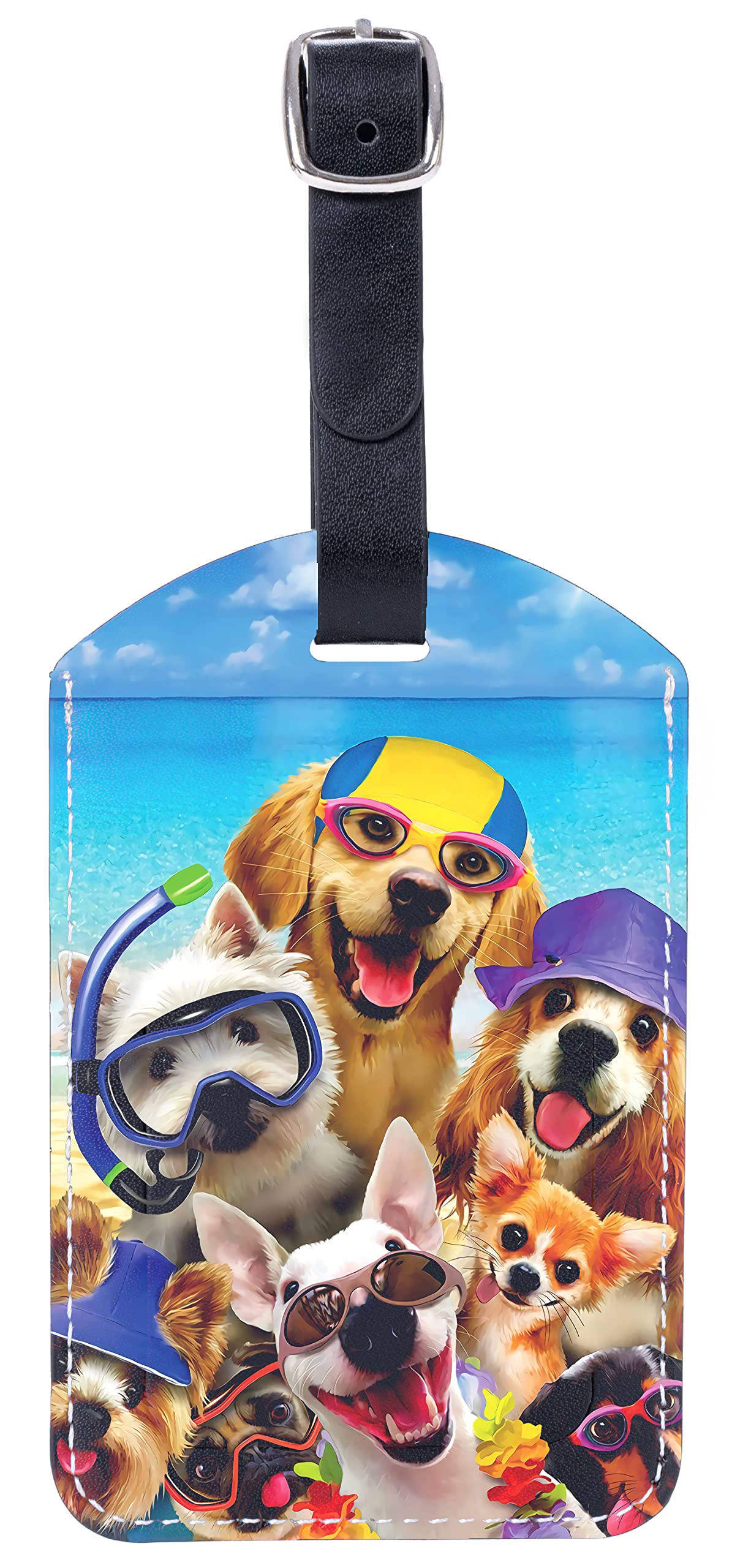 GIPOUTY Cute Dog Luggage Tags for Suitcases - PU Leather Beach Travel ID Tags with Privacy Cover for Bags & Backpacks | Perfect for Vacation, Air Travel and Pet Lovers