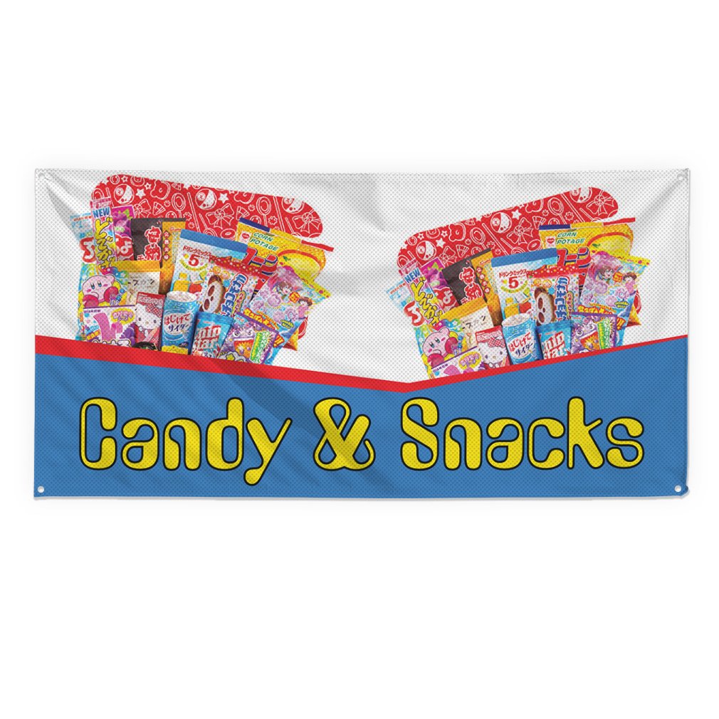 Outdoor Vinyl Windproof Mesh Banner with Grommets - 2ft x 3ft Candy & Snacks Sign for Storefronts, Markets & Events - Durable 4-Grommet Fence Banner for Advertising & Decoration