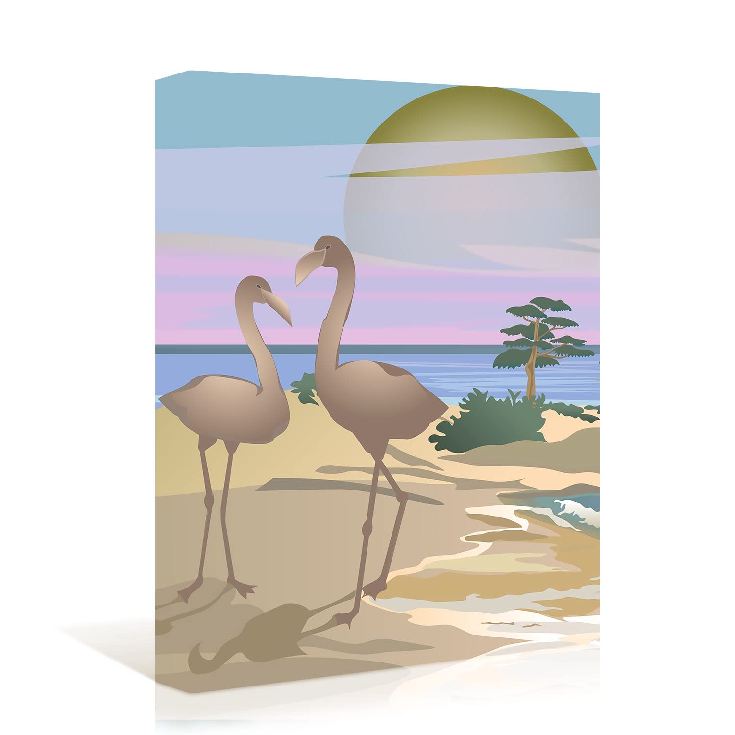 Wewejia Flamingos Canvas Wall Art - Tropical Seascape Painting for Living Room, Office & Bedroom Decor - Ready to Hang Beach Themed Wall Decor - Perfect for Coastal, Boho & Tropical Home Styling