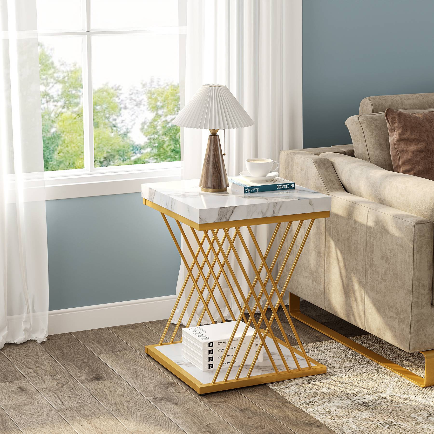 Modern Square End Table with 2-Tier Storage - Stylish Side Table & Bedside Nightstand for Living Room, Bedroom, or Office