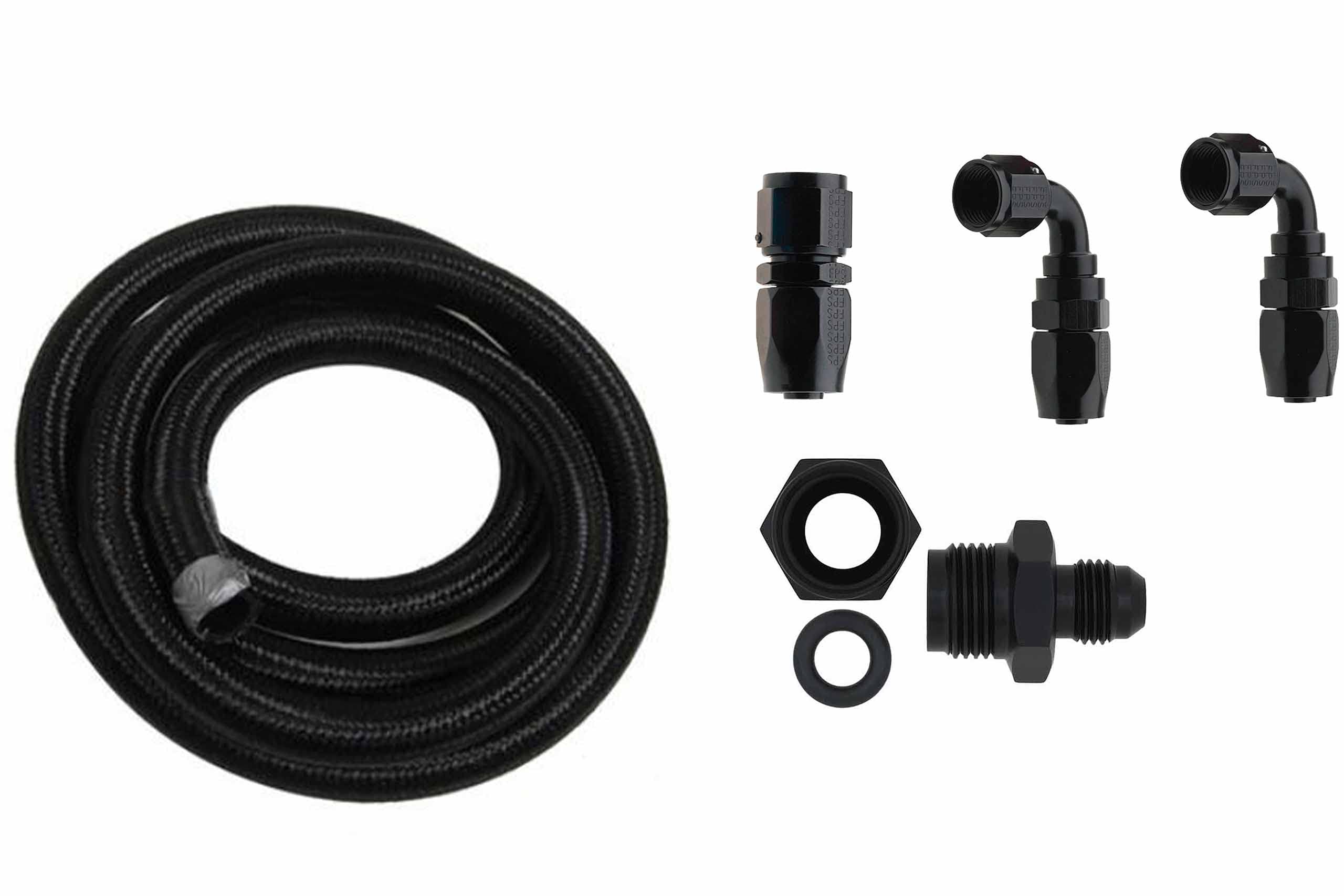 Premium Universal -6AN Power Steering Low Pressure Hose Kit - Nylon Braided, Black Anodized, No Hose Clamps Needed 551082-PLPH - Perfect for Car Upgrades, Racing & Performance Vehicles