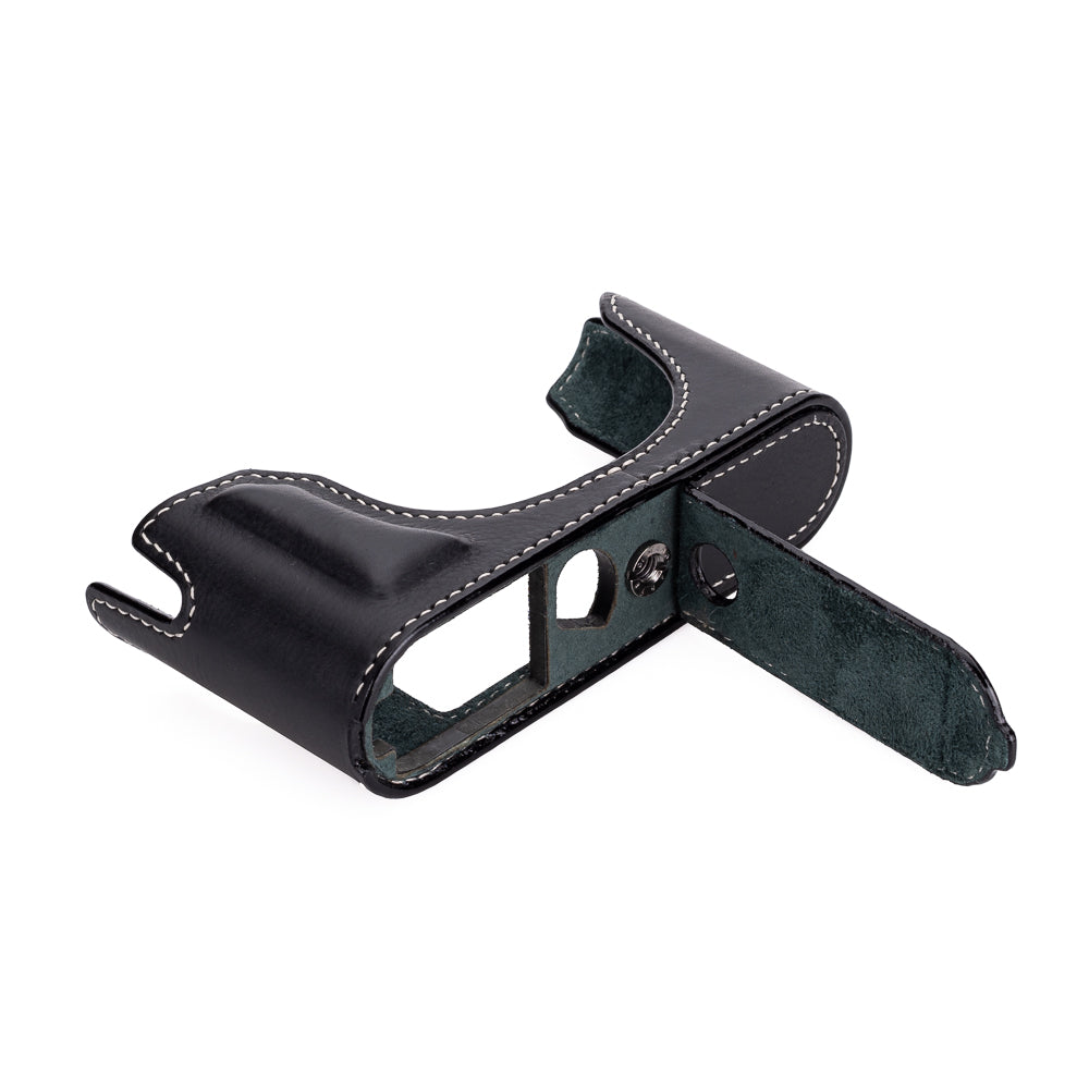 Arte di Mano Premium Leather Half Case for Leica M11 Camera - Minerva Black with White Stitching | Advanced Battery Access Door | Perfect for Street Photography & Travel Protection