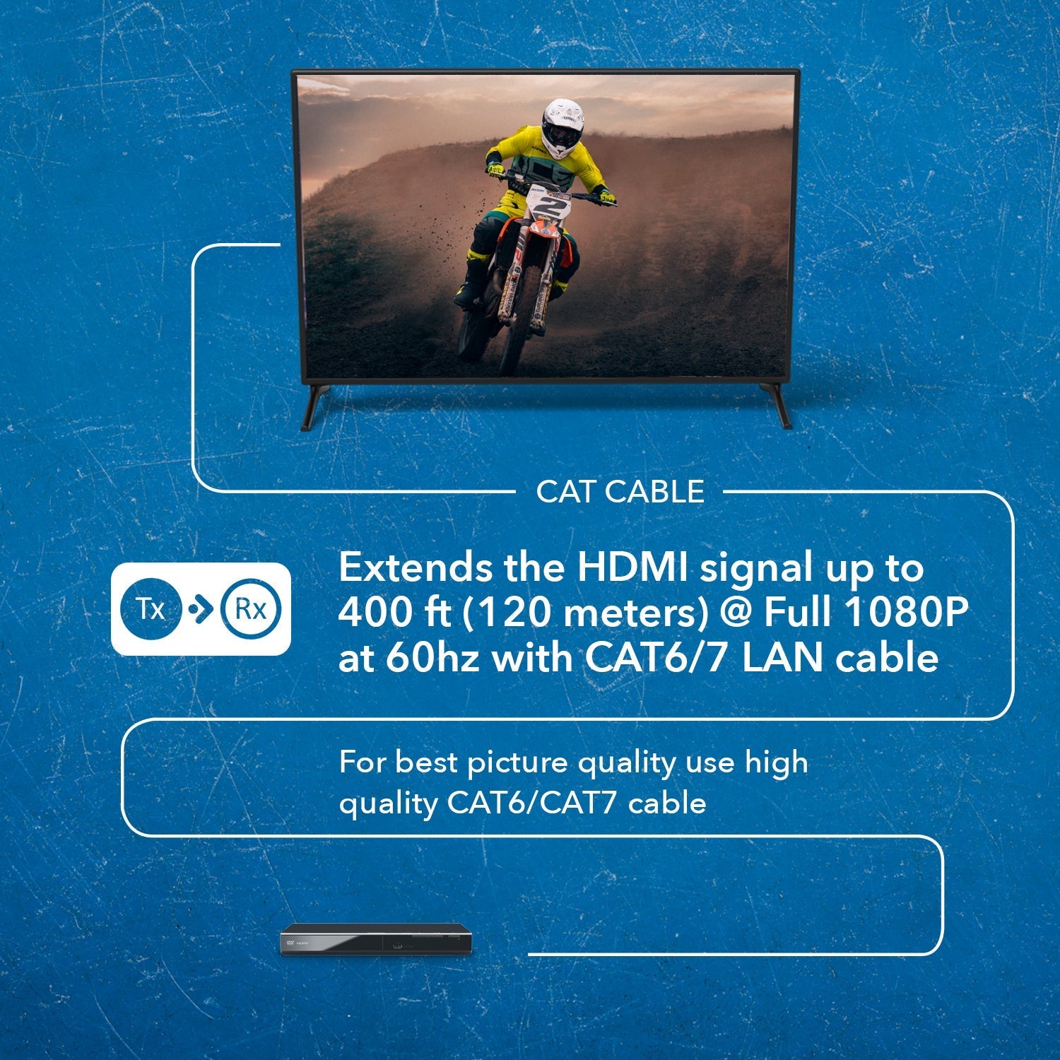 1x8 HDMI Extender Splitter Over CAT6/6a/7 - 400ft 1080p HD Video Distribution (HD EX108) - Perfect for Home Theater, Conference Rooms & Multi-Screen Setups