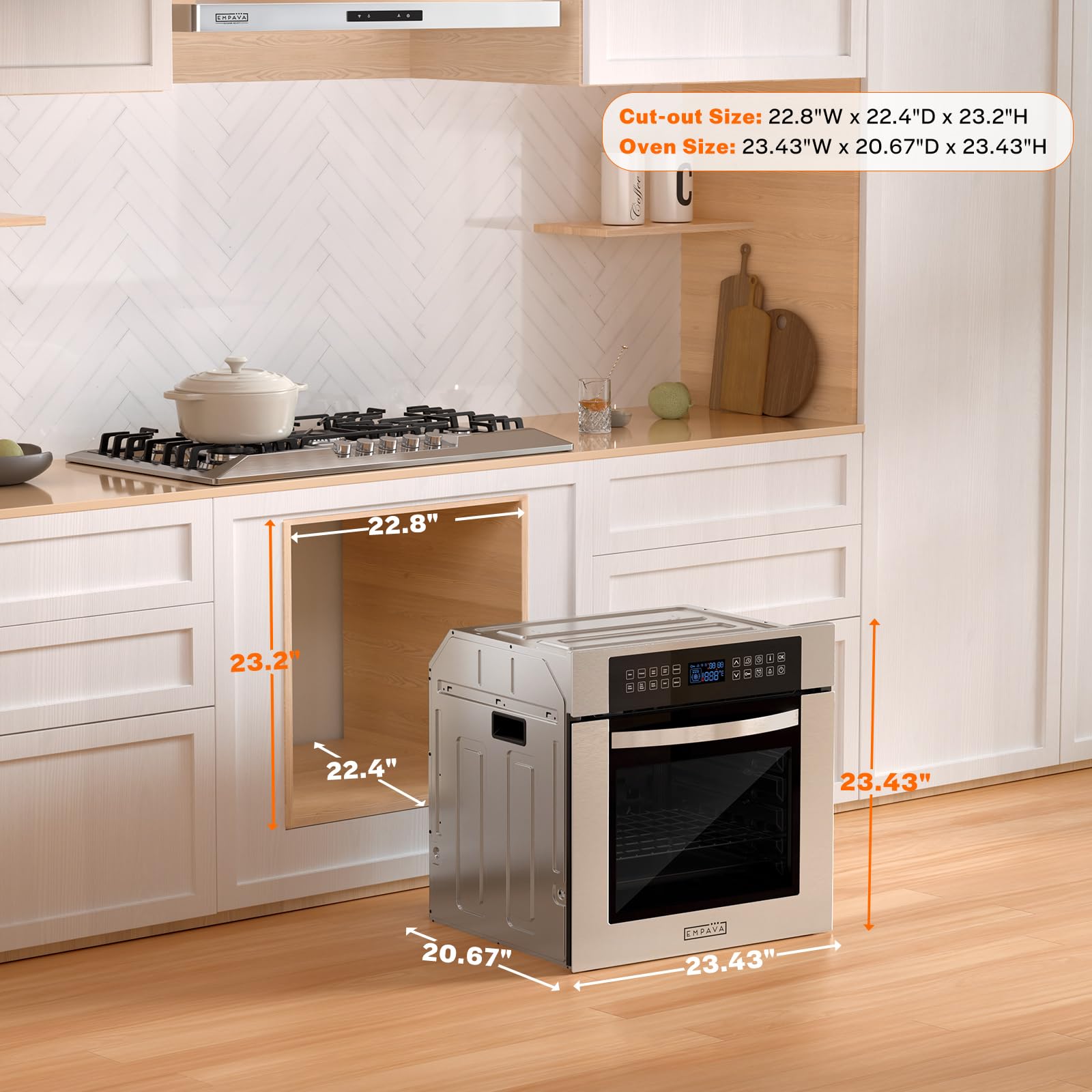 Empava 24 Inch Stainless Steel Electric Single Wall Oven - 10 Cooking Functions with 360° Rotisserie & Sensitive Touch Control - Perfect for Baking, Roasting & Entertaining in Modern Kitchens