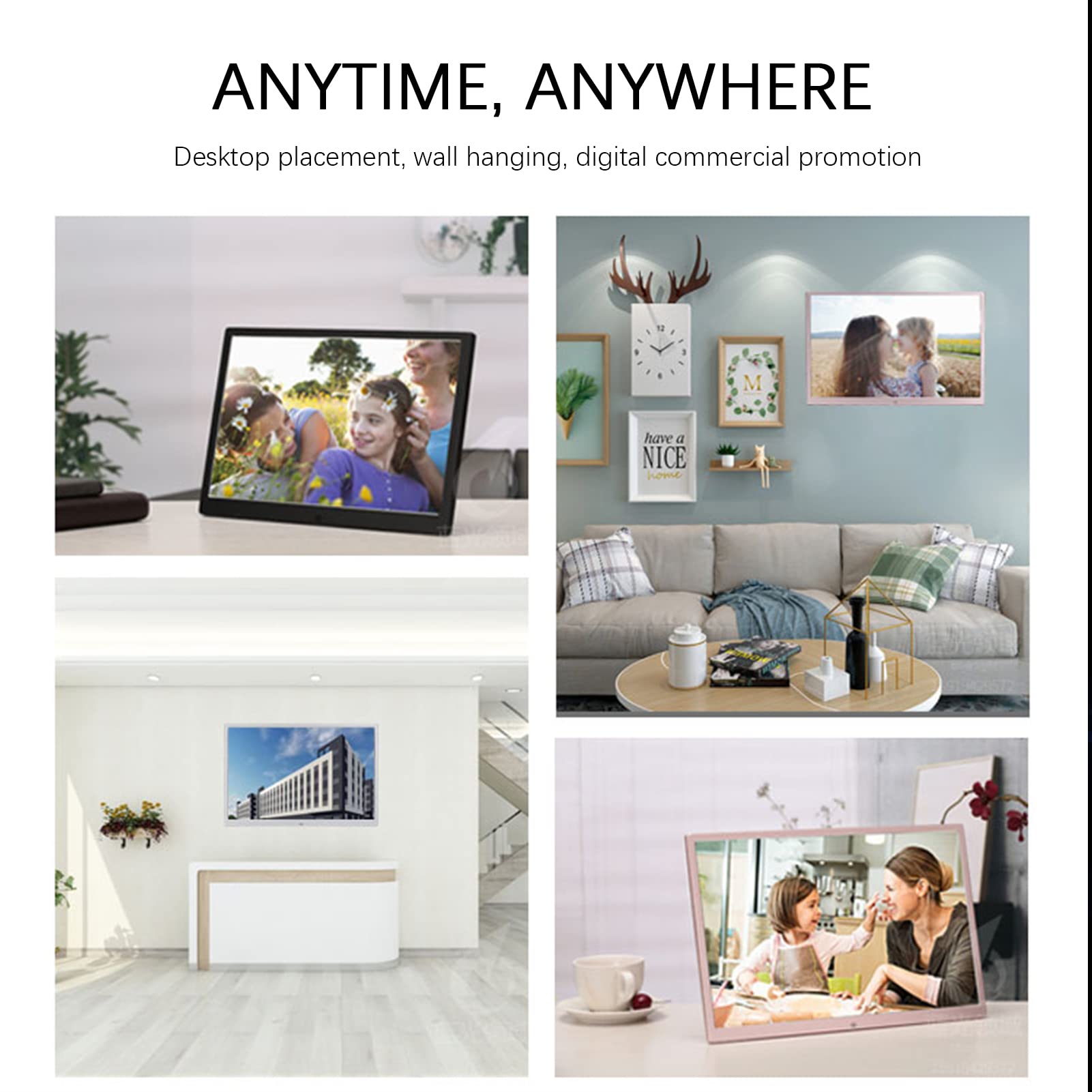 15 Inch Digital Photo Frame - Ultra Thin HD Display with SD Card Slot & HDMI, 16GB Built-in Storage, 13 Languages, Remote Control - Perfect for Home Decor, Office Display & Gift Giving (Rose Gold)