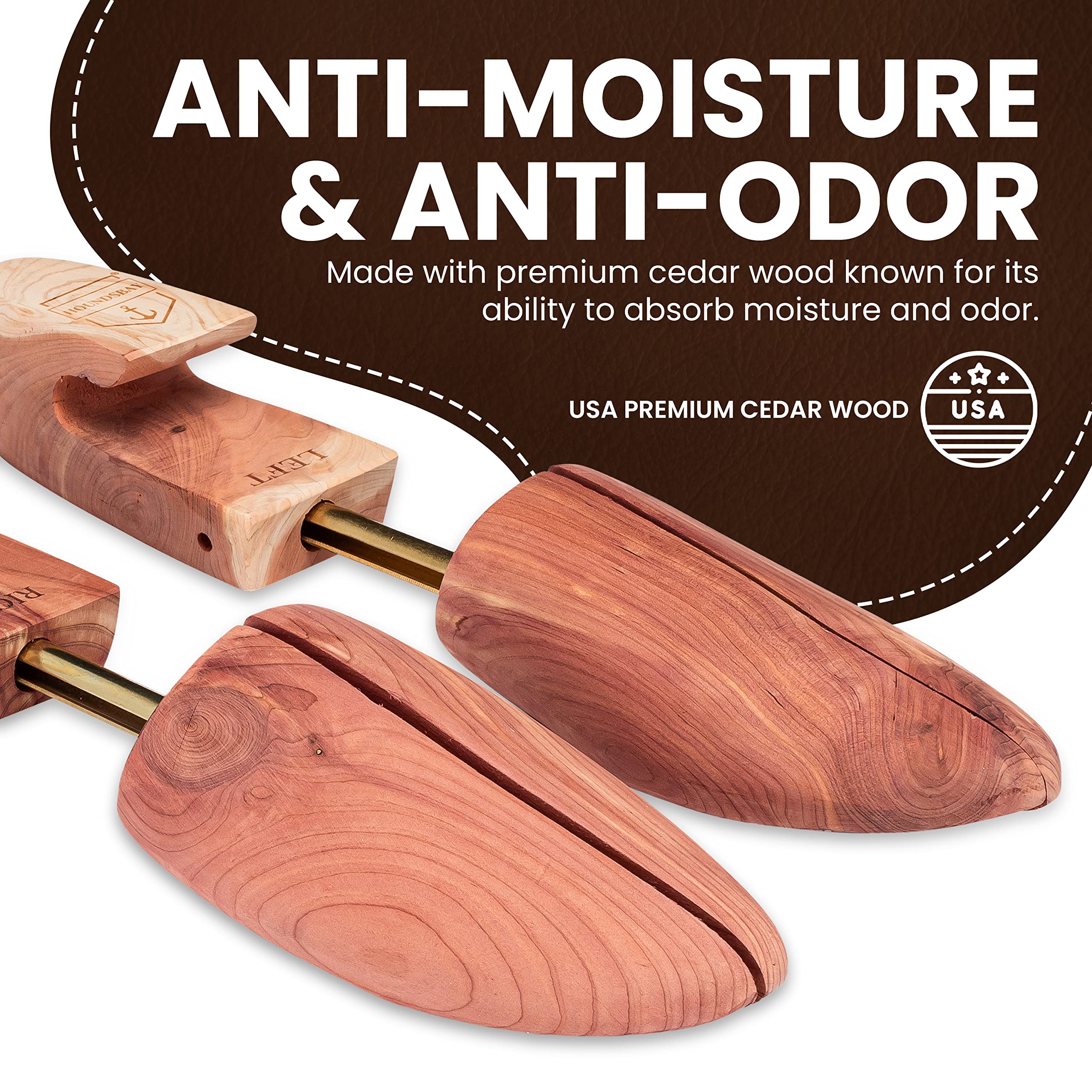 HOUNDSBAY Cedar Shoe Trees for Men & Women - Sneaker Shapers & Widener - Premium Wooden Shoe Stretchers for Boots, Dress Shoes & Sneakers - Keep Shoes Fresh & Odor-Free at Home, Office & Travel