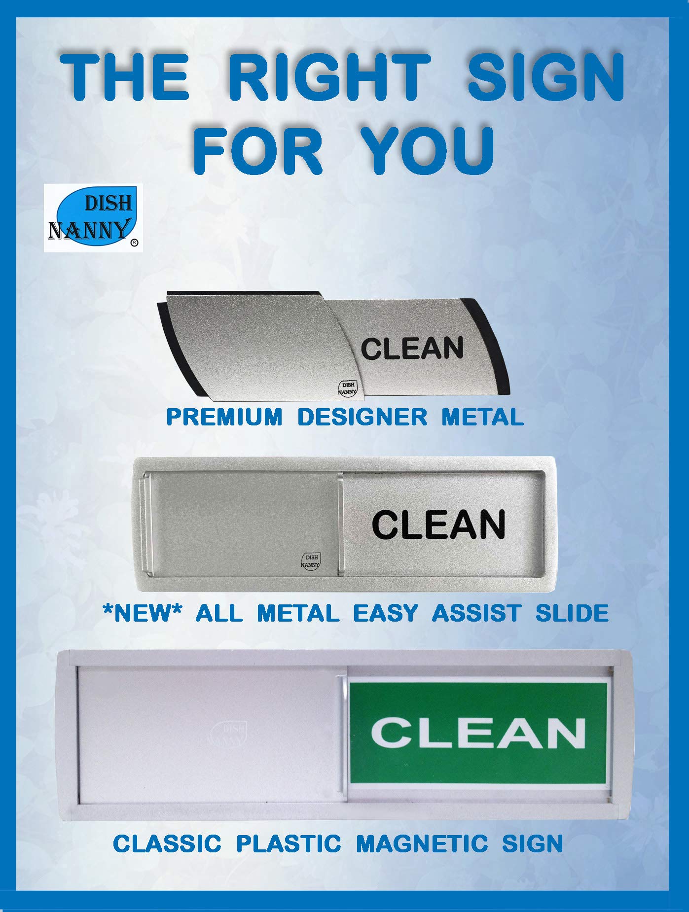 2020 Dish Nanny (Silver) Dishwasher Magnet Clean Dirty Sign - Newest Non-Scratch Design with Optional Sticky Tab Adhesion - Perfect for Kitchen Organization & Dishwasher Status Indicator - Ideal for Home, Office, and Restaurant Use