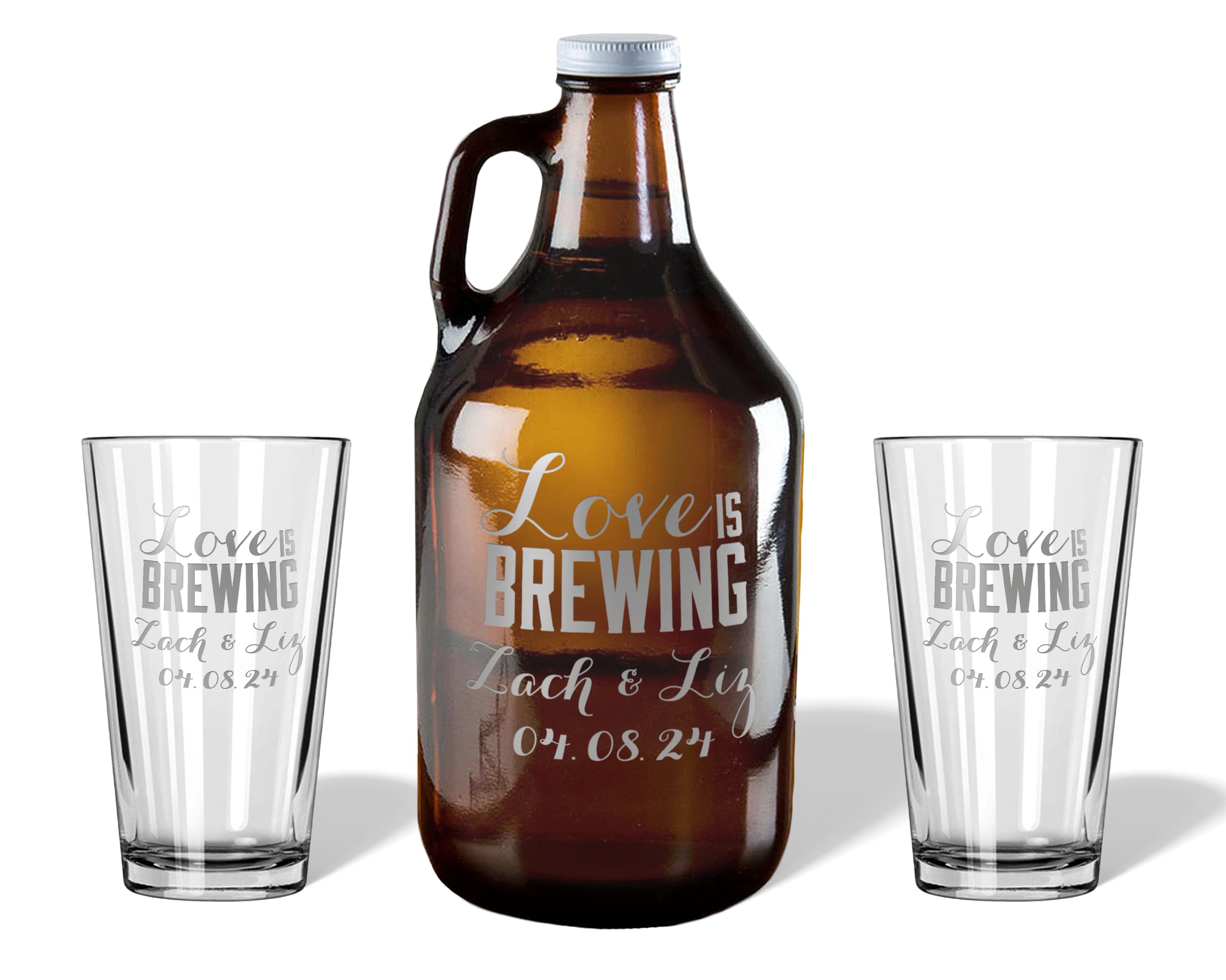 Personalized Wedding Toasting Glasses Set - Engraved Couples Champagne Flutes, Unique Bride & Groom Gift, Wedding Accessories & Keepsake - Perfect for Anniversaries, Vow Renewals & Romantic Celebrations (Love is Brewing)
