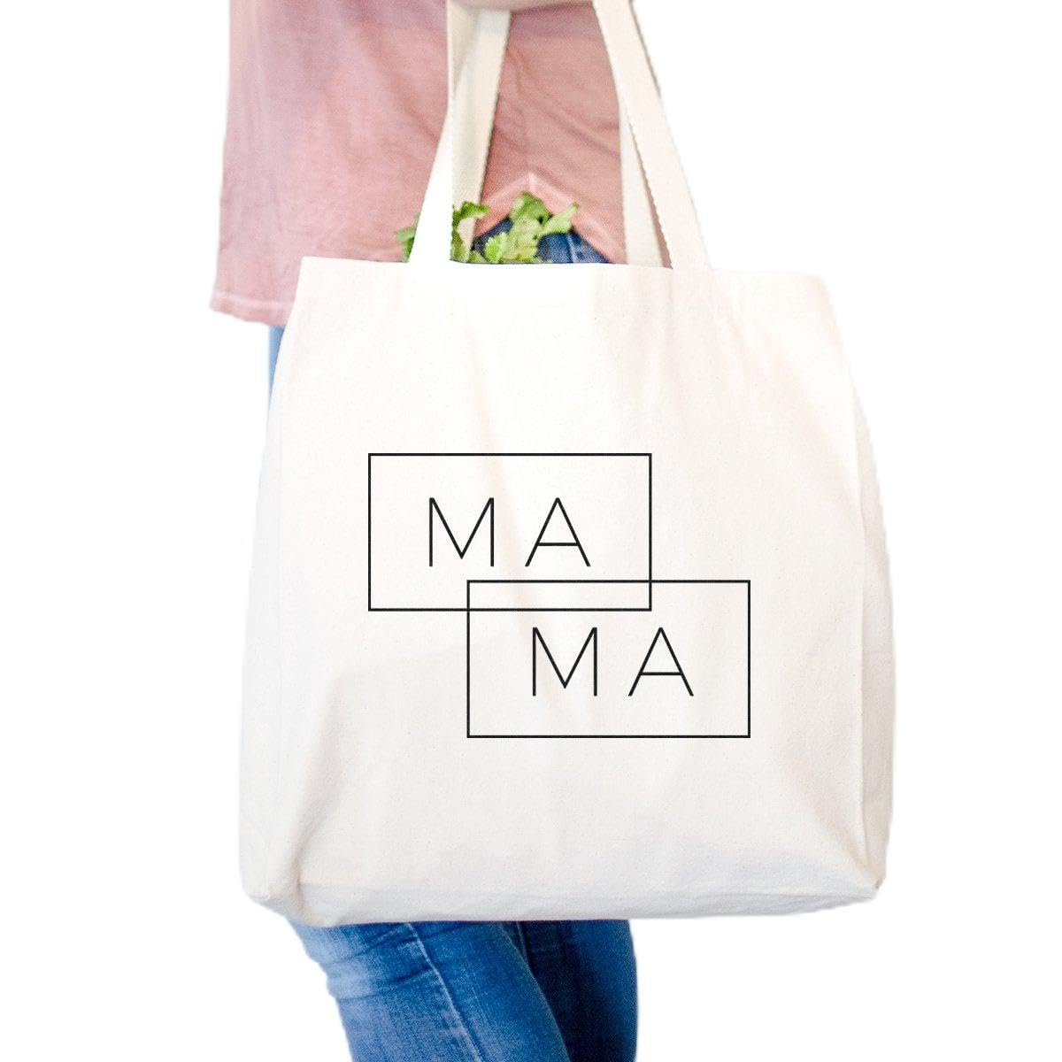 Modern Ma-Ma Heavy Duty Cotton Canvas Tote Bag - 14.75x14.75x5 Inches - Reusable Grocery Shopping Bag for Women & Men - Eco-Friendly & Durable for Groceries, Beach, Work & Travel