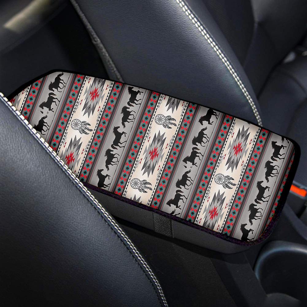 JoyLamoria Universal Car Center Console Cover - Waterproof Armrest Lid Protector with Bohemian Southwest Dreamcatcher Horse Design for Cars, SUVs & Trucks | Stylish Interior Upgrade for Road Trips & Daily Commutes