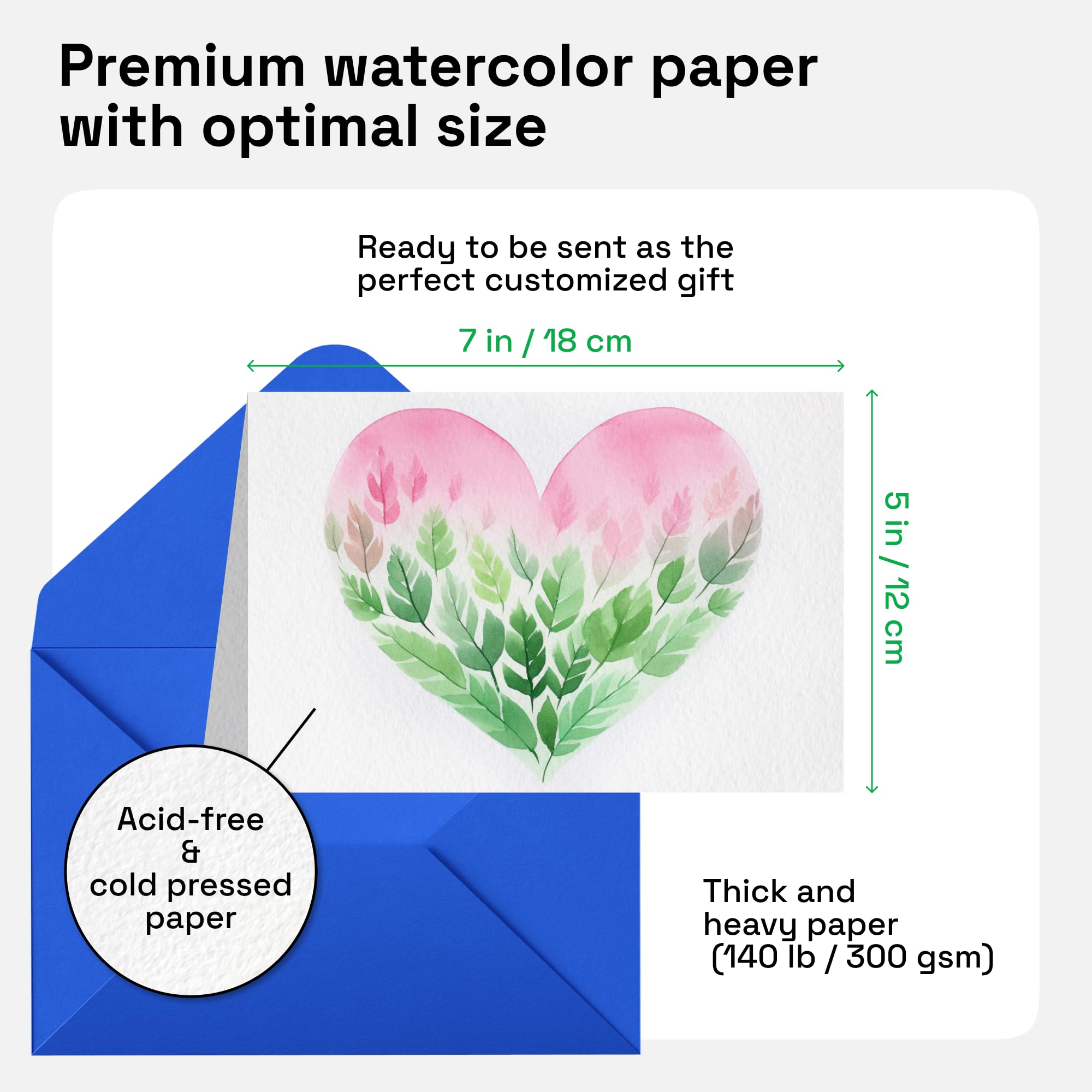 ARTISTRO 20 Watercolor Cards & Envelopes Set - 5x7 Inch Blank Greeting Cards with 140lb (300gsm) Heavyweight Paper - DIY Watercolor Postcards for Thank You Notes, Christmas, Birthday, Wedding Invitations - Perfect for Handmade Crafts & Special Occasions