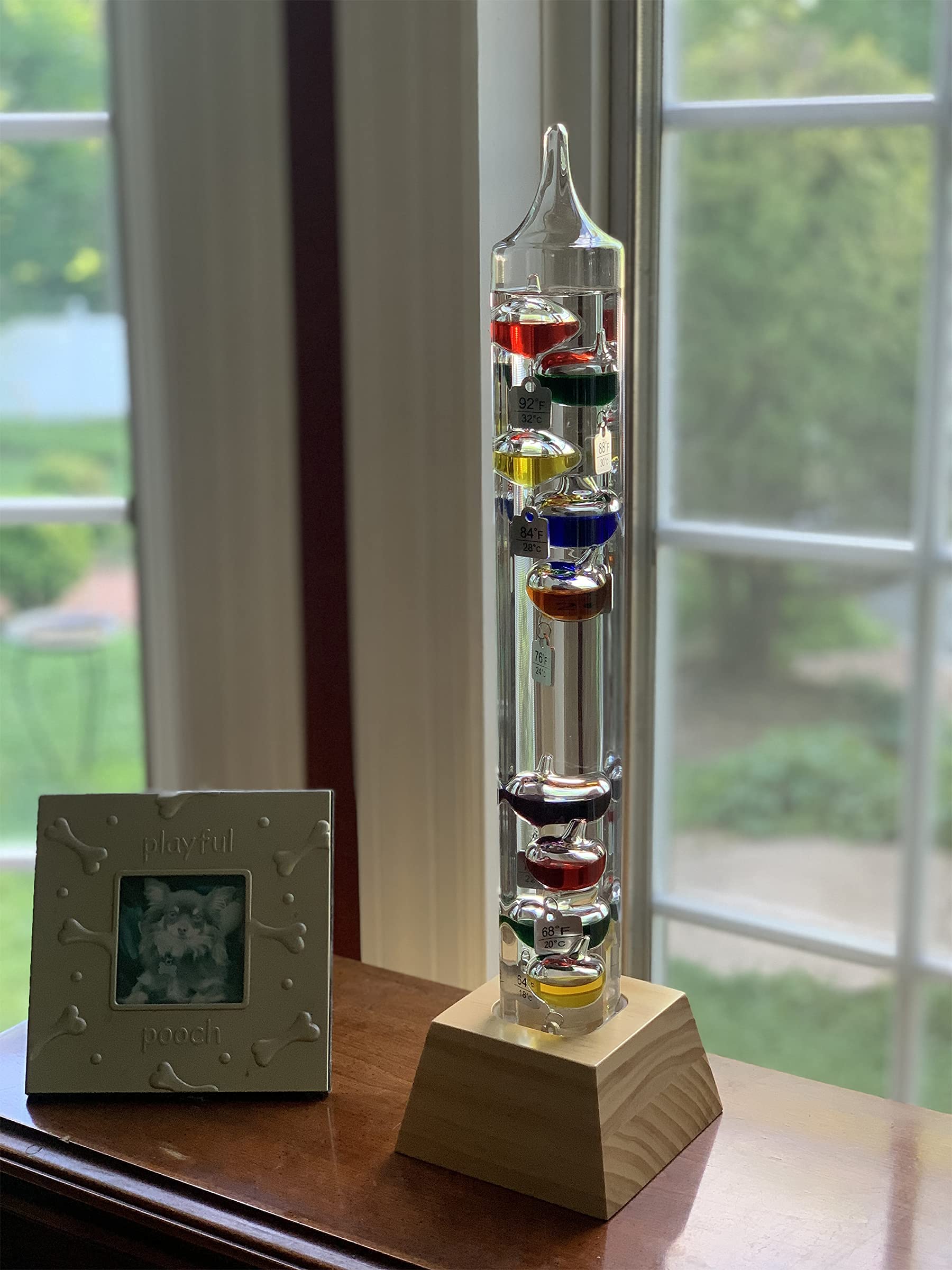 Glass Tube Galileo Thermometer with Wooden Base - 20