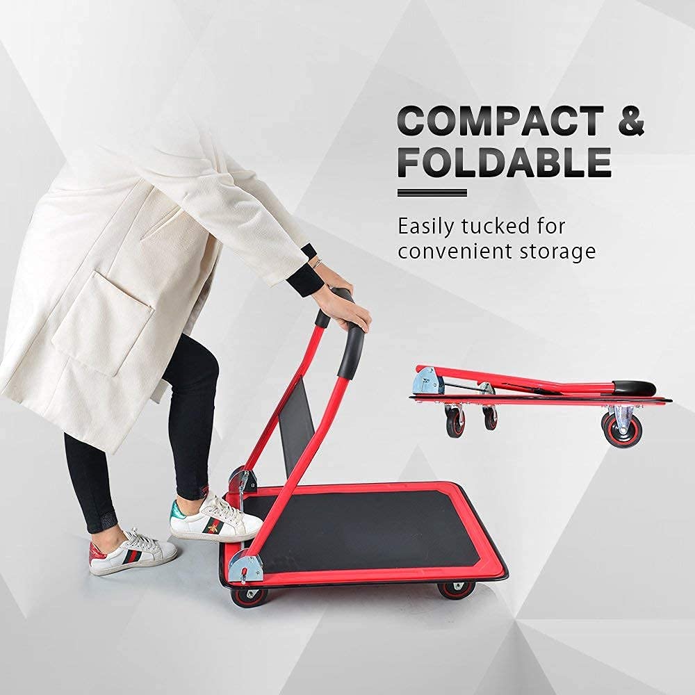 Wellmax Heavy Duty Grocery Shopping Cart Bundle with 330lbs Capacity - Foldable Platform Cart for Supermarket, Warehouse, and Home Use