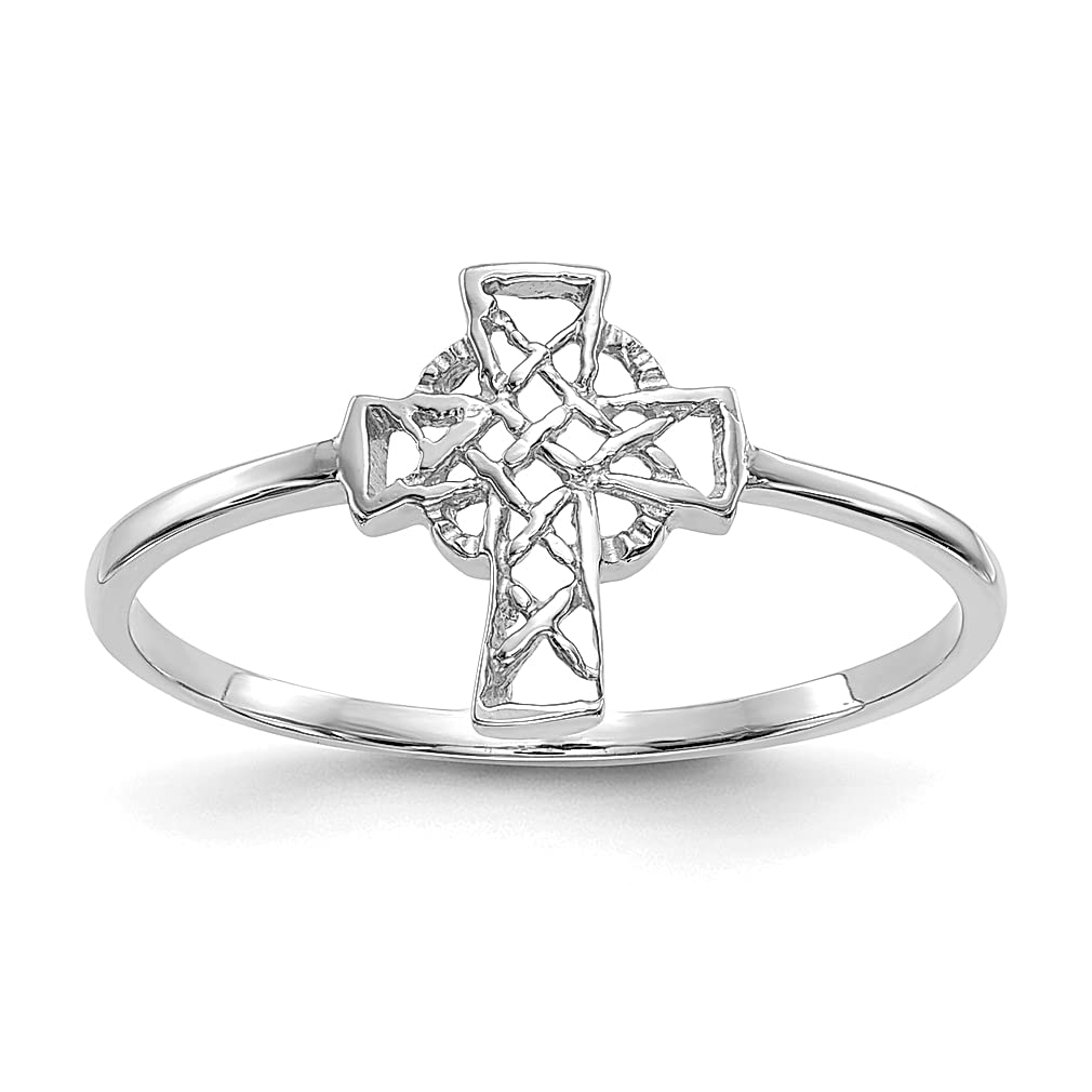 14K White Gold Irish Claddagh Celtic Knot Cross Religious Band Ring for Women - Size 7.00 - Elegant Fine Jewelry Gift for Her - Perfect for Weddings, Anniversaries & Special Occasions
