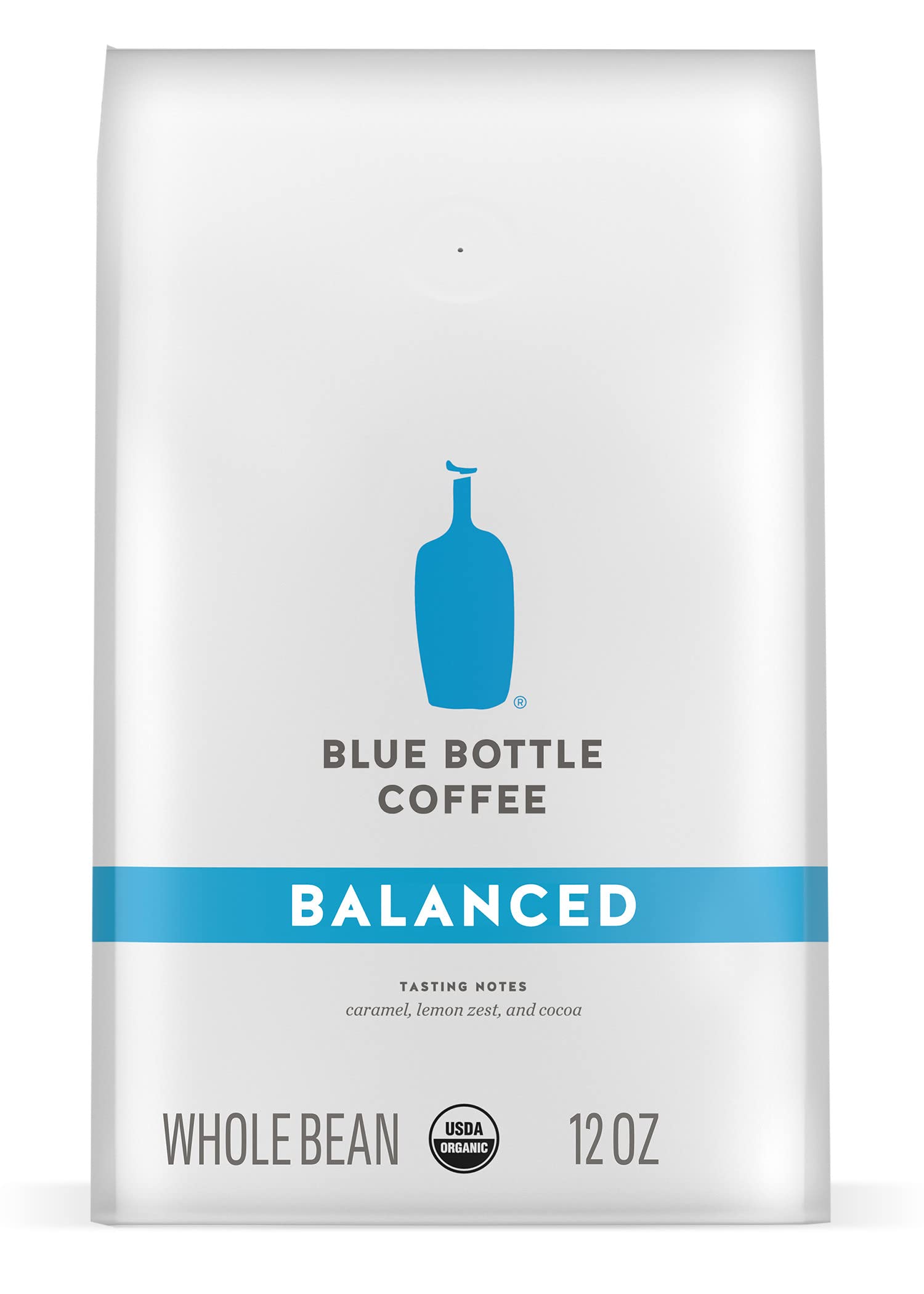 Organic Blue Bottle Whole Bean Coffee - Medium Roast, Balanced Flavor, 12oz Bag (Pack of 6) | Premium Arabica Beans for Home Brewing, Office & Gifts
