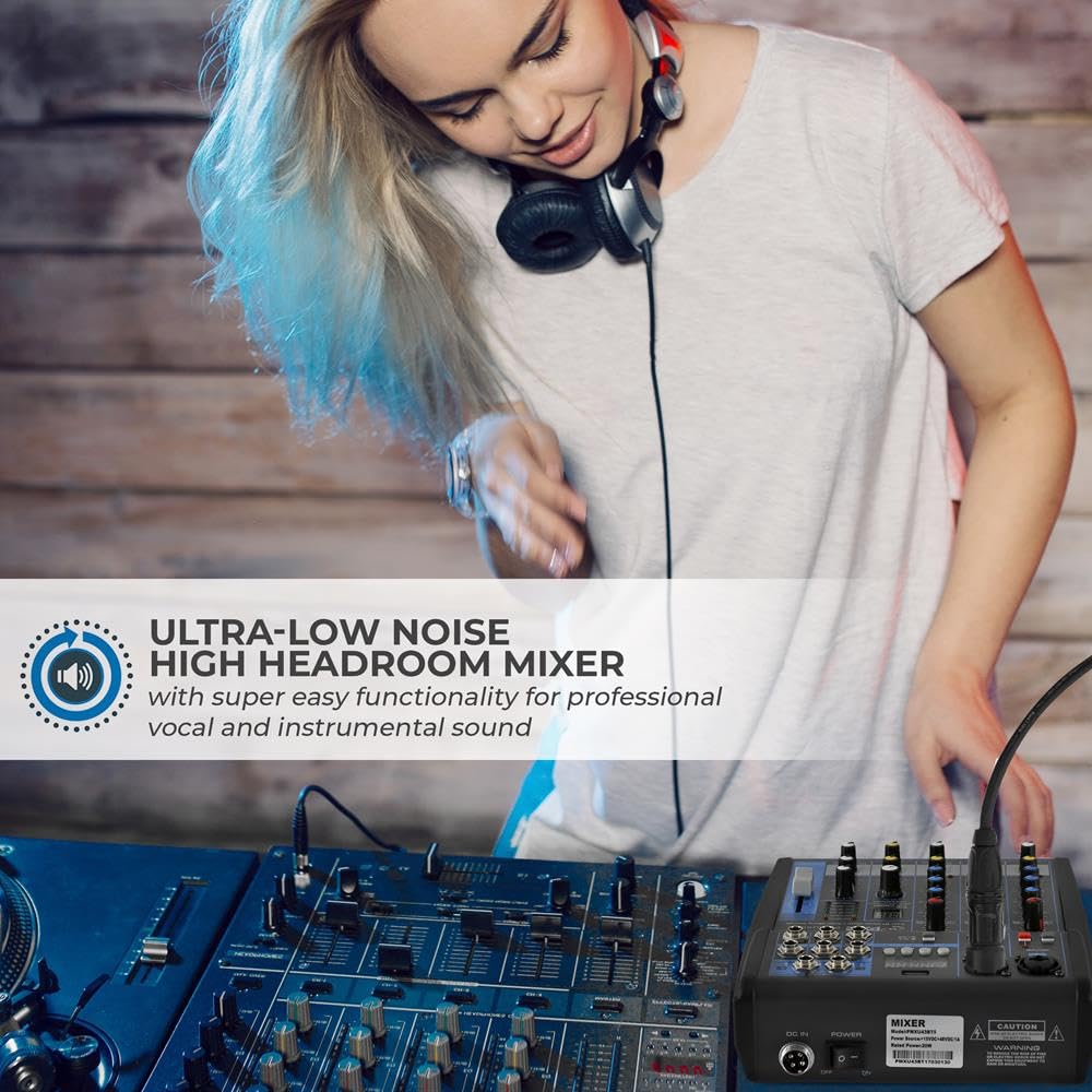 Pyle Professional 4-Channel Audio Mixer Sound Board with USB, Bluetooth, MP3 Input, 48V Phantom Power & 16-Bit DSP Processor - Ideal for DJ Studio, Live Streaming & Music Production - PMXU43BT.5