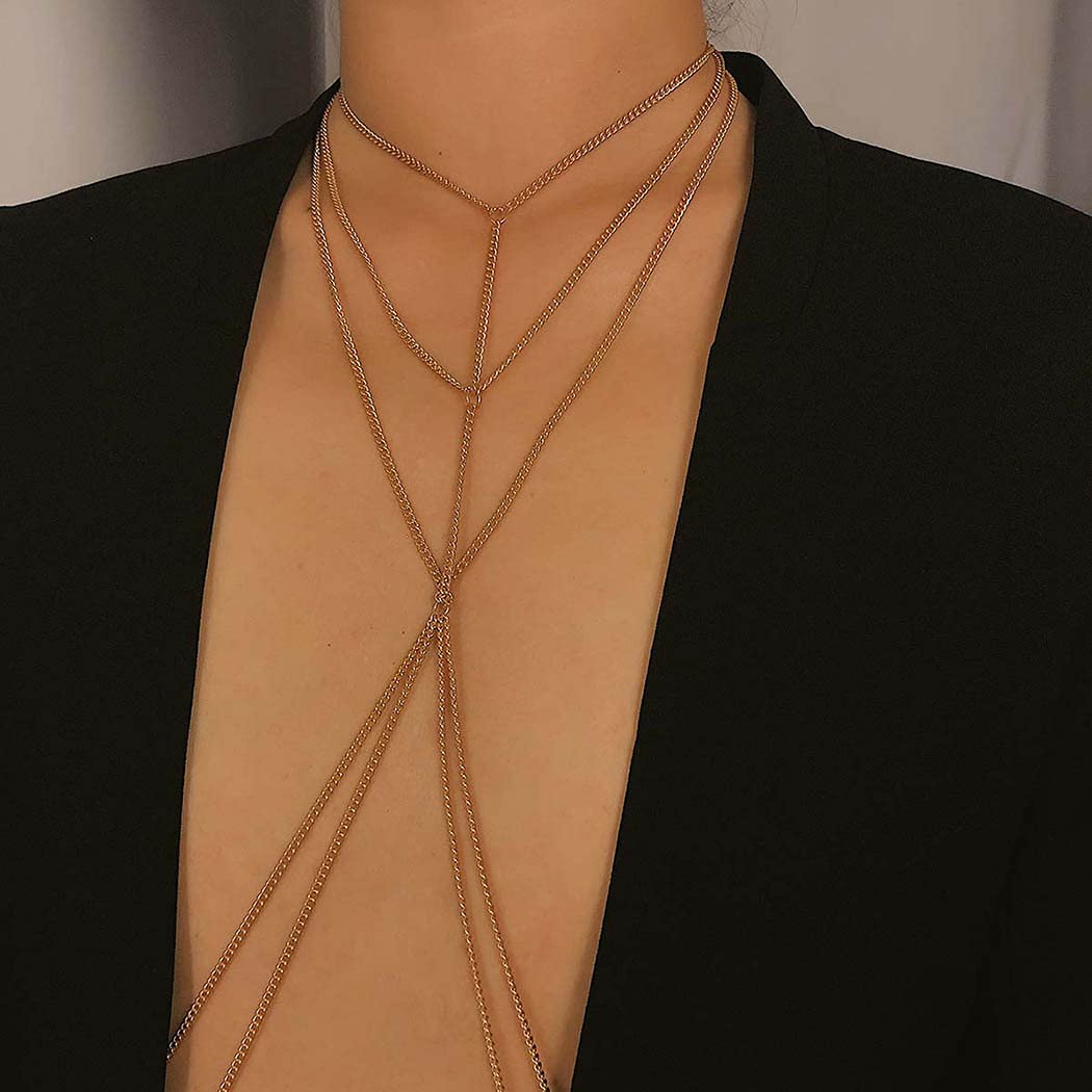 Sexy Body Chain Jewelry for Women - Bikini Harness Necklace, Bra Strap Chain, Fashion Body Jewelry for Beach, Club & Festival Outfits