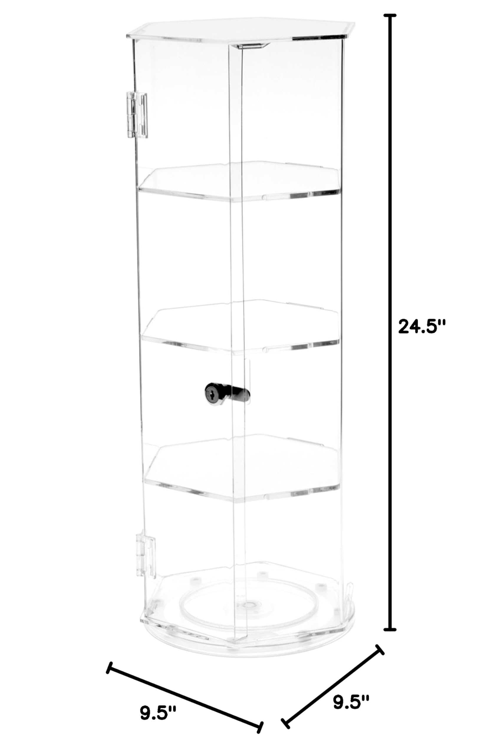 Plymor Clear Acrylic Hexagonal Locking Display Case with Rotating Base - 3 Tier Shelves (24.5