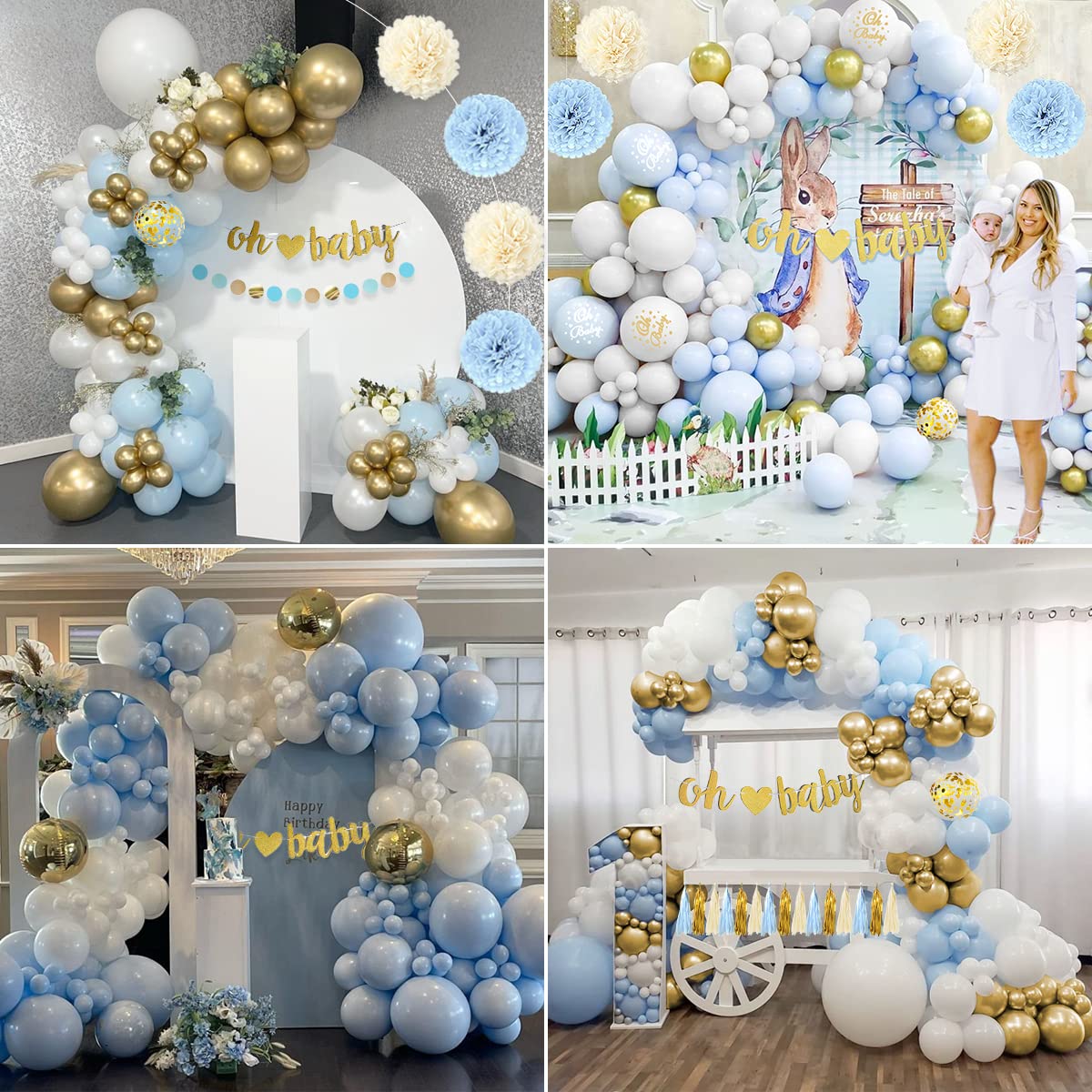Blue & White Baby Shower Decorations for Boys - Balloon Garland, Oh Baby Sign & Party Supplies | Gender Reveal, Nursery Decor & First Birthday Celebration