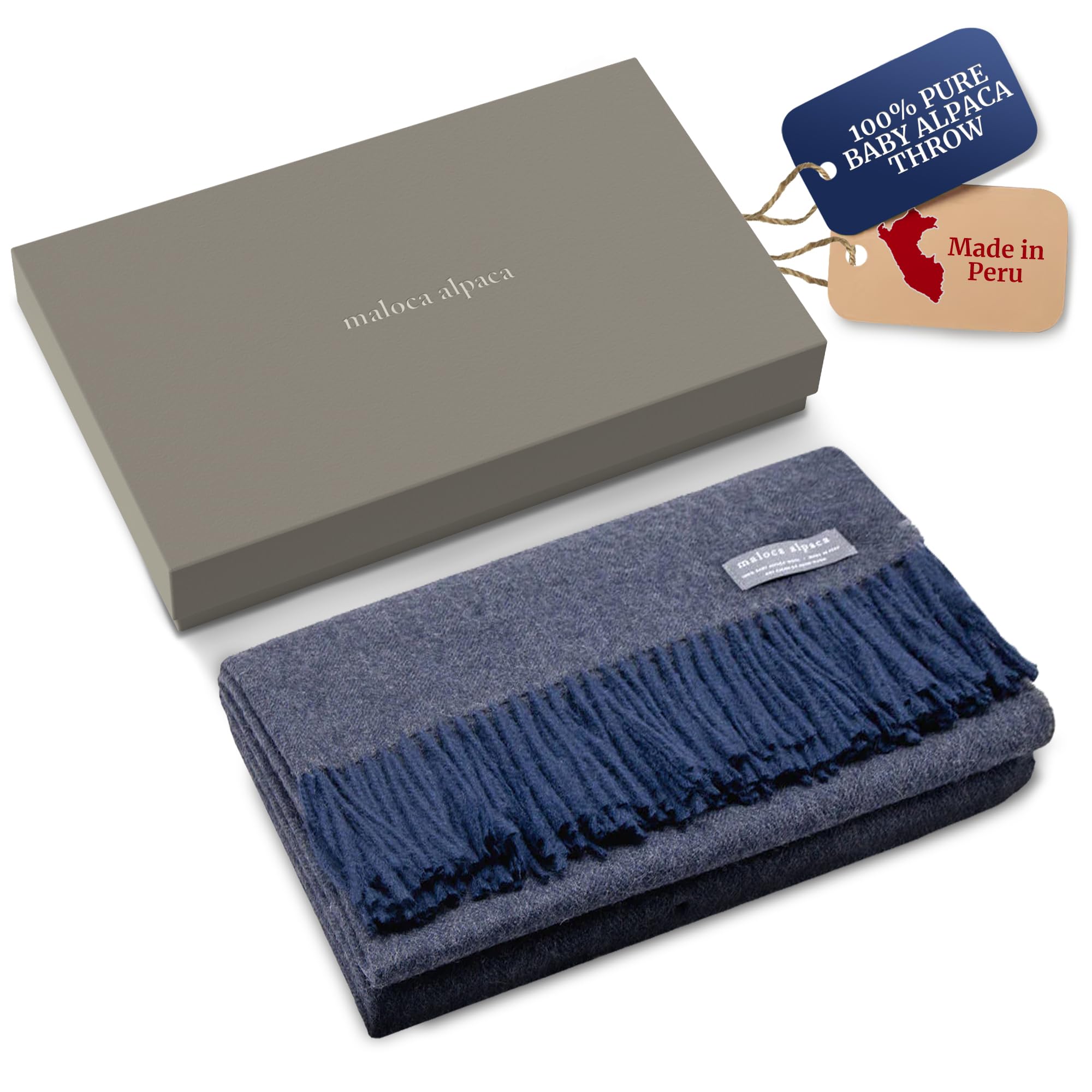 Ultra Soft 100% Baby Alpaca Wool Throw Blanket - Lightweight & Warm Herringbone Weave - Hypoallergenic & Skin-Friendly - Ethically Sourced from Peru - Navy Blue Luxury Blanket for Cozy Nights, Sofa Lounging & Winter Bedding