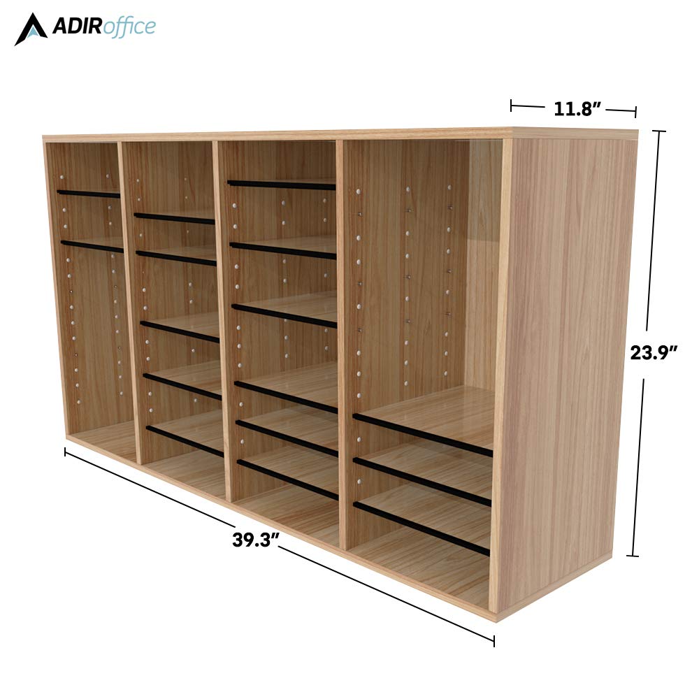 AdirOffice Wooden Adjustable Literature Organizer - 36 Compartment Office Mailbox for Classroom & Home Organization - Medium Oak Finish - Perfect for Teachers, Offices & Home Desks