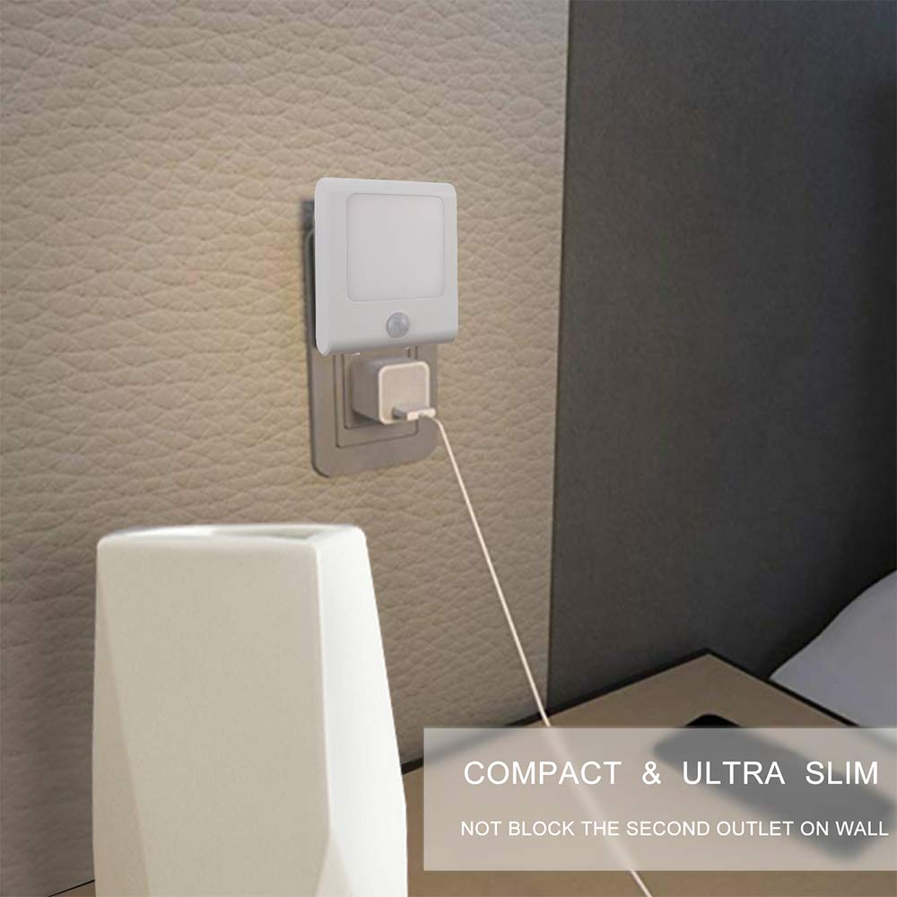 VINTAR 3 Pack Motion Sensor Dimmable LED Night Light Plug in - Auto Dusk to Dawn Sensor, Adjustable Brightness Warm White - Perfect for Hallway, Kids Room, Kitchen, Stairway, Bathroom & Nursery Night Safety Lighting