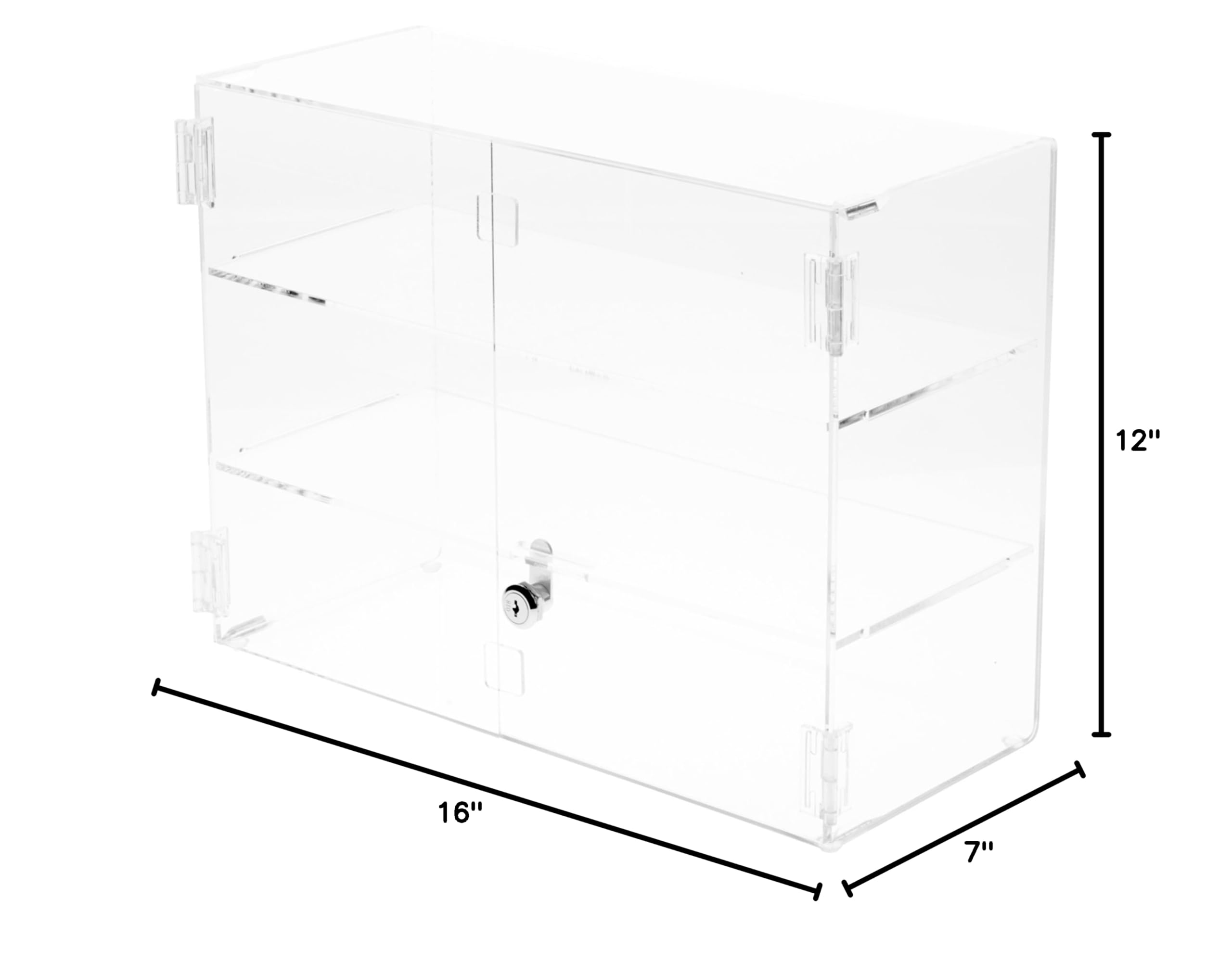 Plymor Clear Acrylic Rectangular Locking Display Case with 2 Shelves - 12