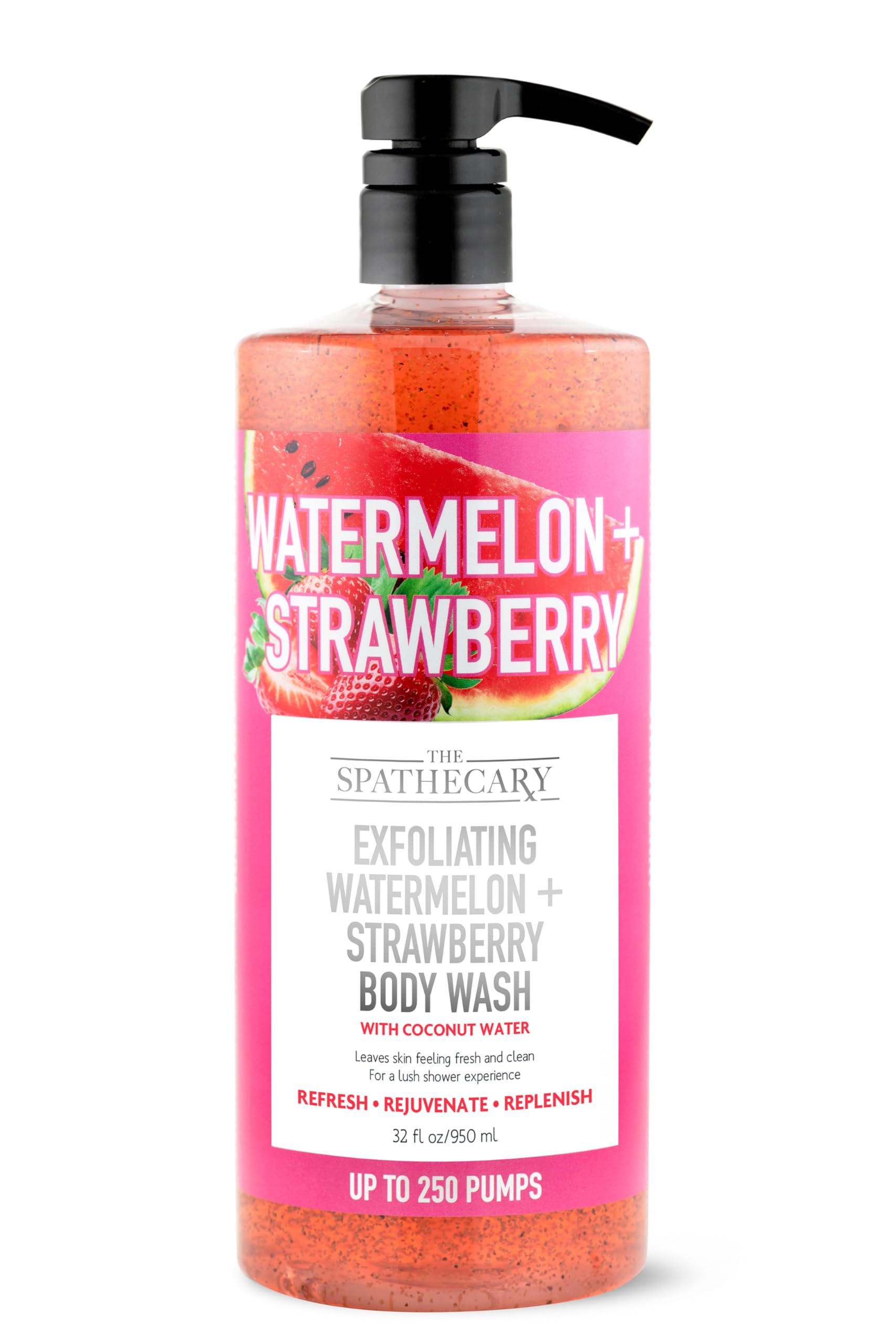 Exfoliating Watermelon & Strawberry Body Wash with Coconut Oil - Hydrating Body Scrub for Smooth, Rejuvenated Skin - Cruelty-Free Moisturizing Shower Gel for Women & Men (32 oz) - Perfect for Post-Workout Refreshment & Spa-Like Skincare Routine