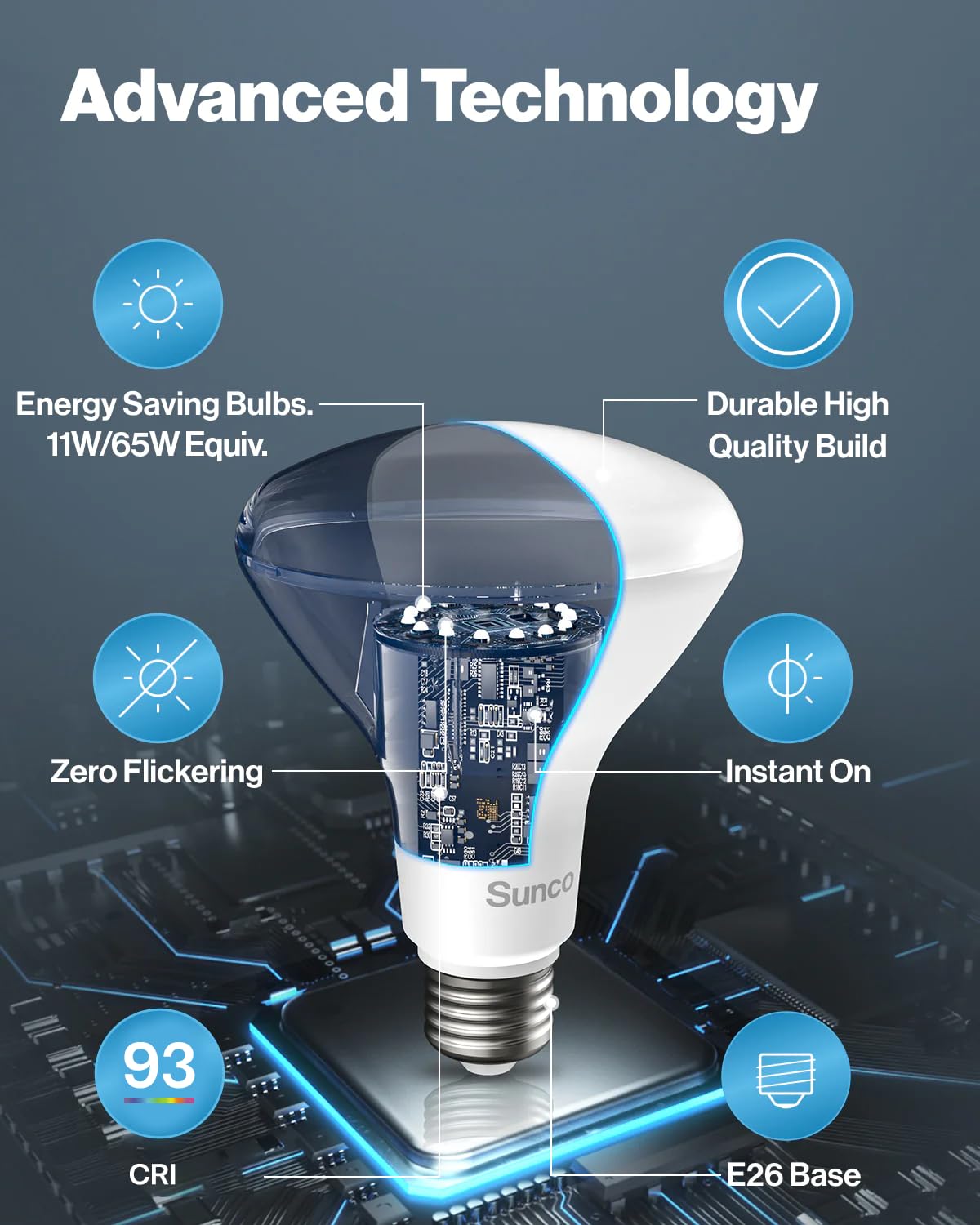 Sunco 12 Pack BR30 LED Light Bulbs - 11W (65W Equivalent) 850LM 5000K Daylight Dimmable E26 Base - Recessed Can Lights for Home, Kitchen, Bedroom, Office - Energy Saving Indoor Flood Bulbs UL Listed