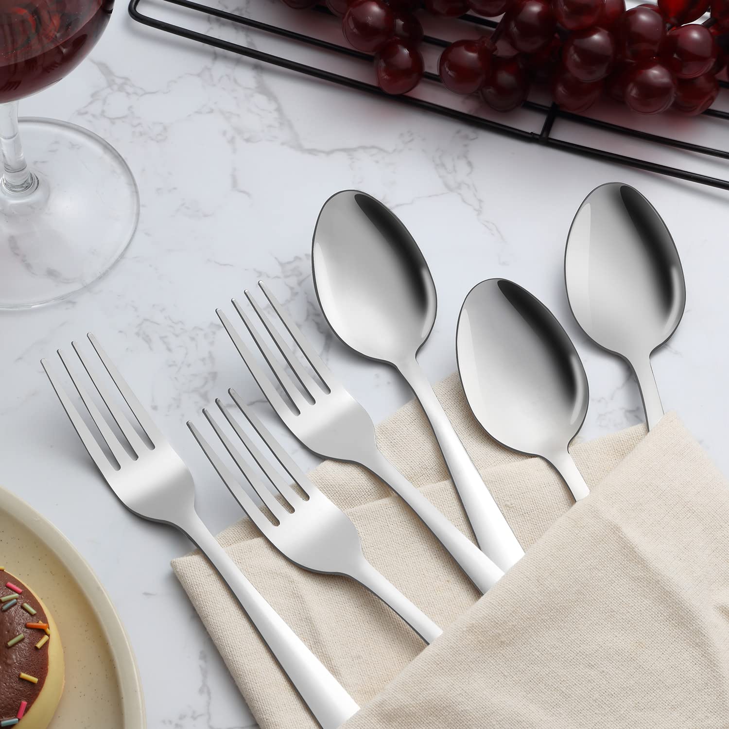 36-Piece Stainless Steel Forks and Spoons Set - 18 Forks & 18 Spoons - Food Grade, Mirror Polished, Dishwasher Safe - Perfect for Home, Kitchen, Restaurant, Catering & Outdoor Dining