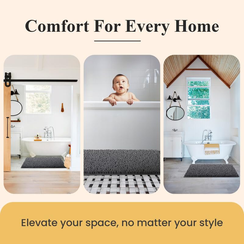 MAYSHINE Ultra Soft Plush Shaggy Chenille Bath Mat - Super Absorbent Non-Slip Bathroom Rug with Fluffy Microfiber - 24