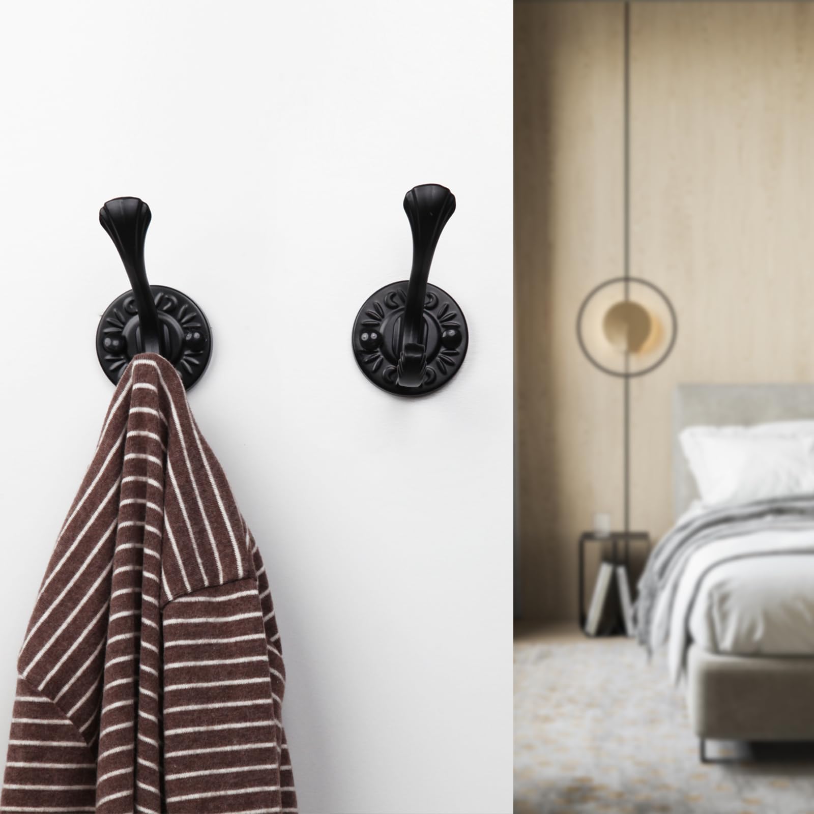 5-Pack Matte Black Wall Mounted Coat Hooks - Heavy Duty Metal Farmhouse Entryway Hooks with Screws for Bathroom, Bedroom & Hallway - Perfect for Hanging Coats, Keys, Hats, Scarves, Robes & Bags - Rustic Home Decor & Space Saving Organization Solution