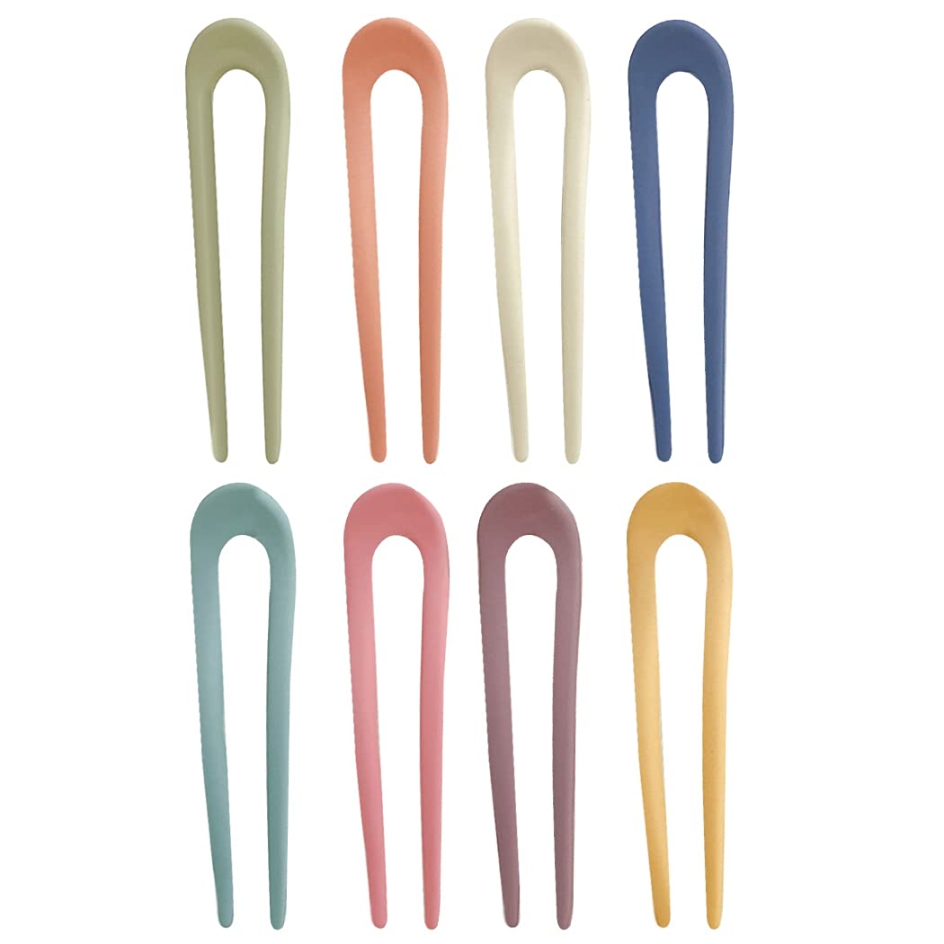 Licogel U-Shaped Hair Pins - 8PCS Decorative Retro Hair Forks, Solid Color Chignon Pins for Women - Perfect for Curly Hair, Vintage Updos & Fashion Accessories