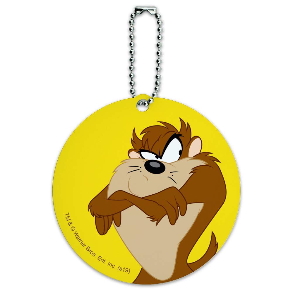 Looney Tunes Taz Round Luggage ID Tag - Durable Suitcase Name Tag for Carry-On Bags - Perfect for Travel, Business Trips & Vacation Identification