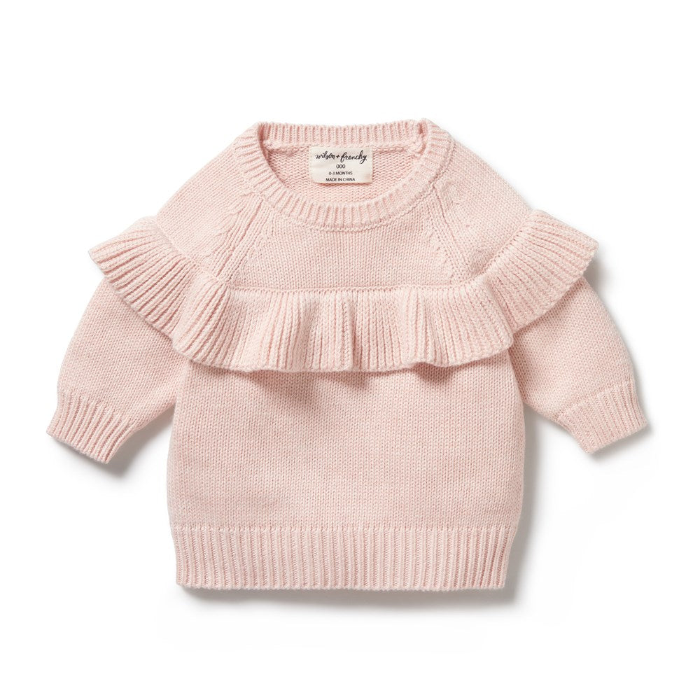 Pink Knitted Ruffle Jumper for Women - Soft & Stylish Sweater - Perfect for Fall & Winter Outfits, Date Nights & Casual Wear